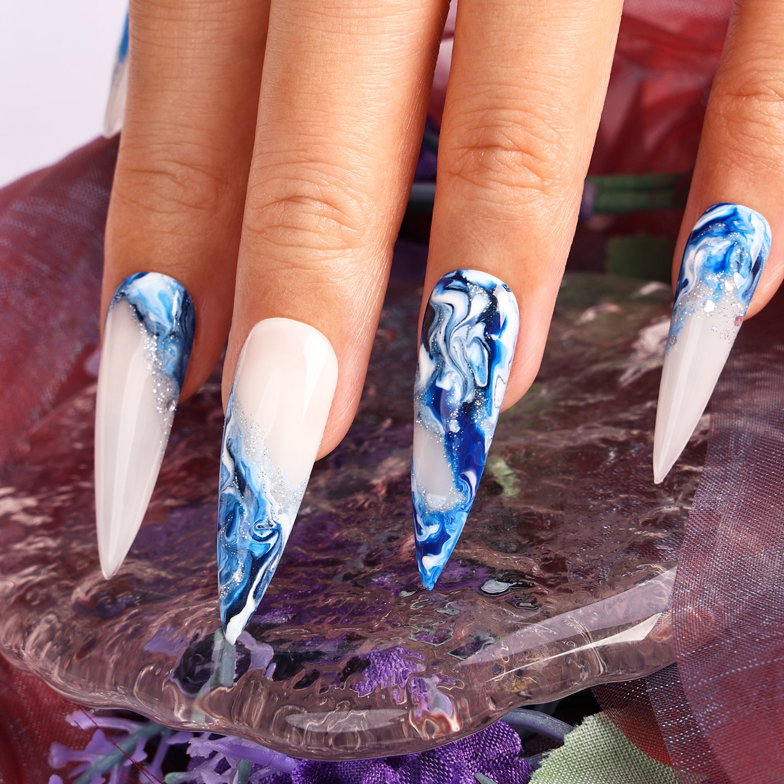 Sapphire Elegance Stiletto Long Press On Nails | MelodySusie