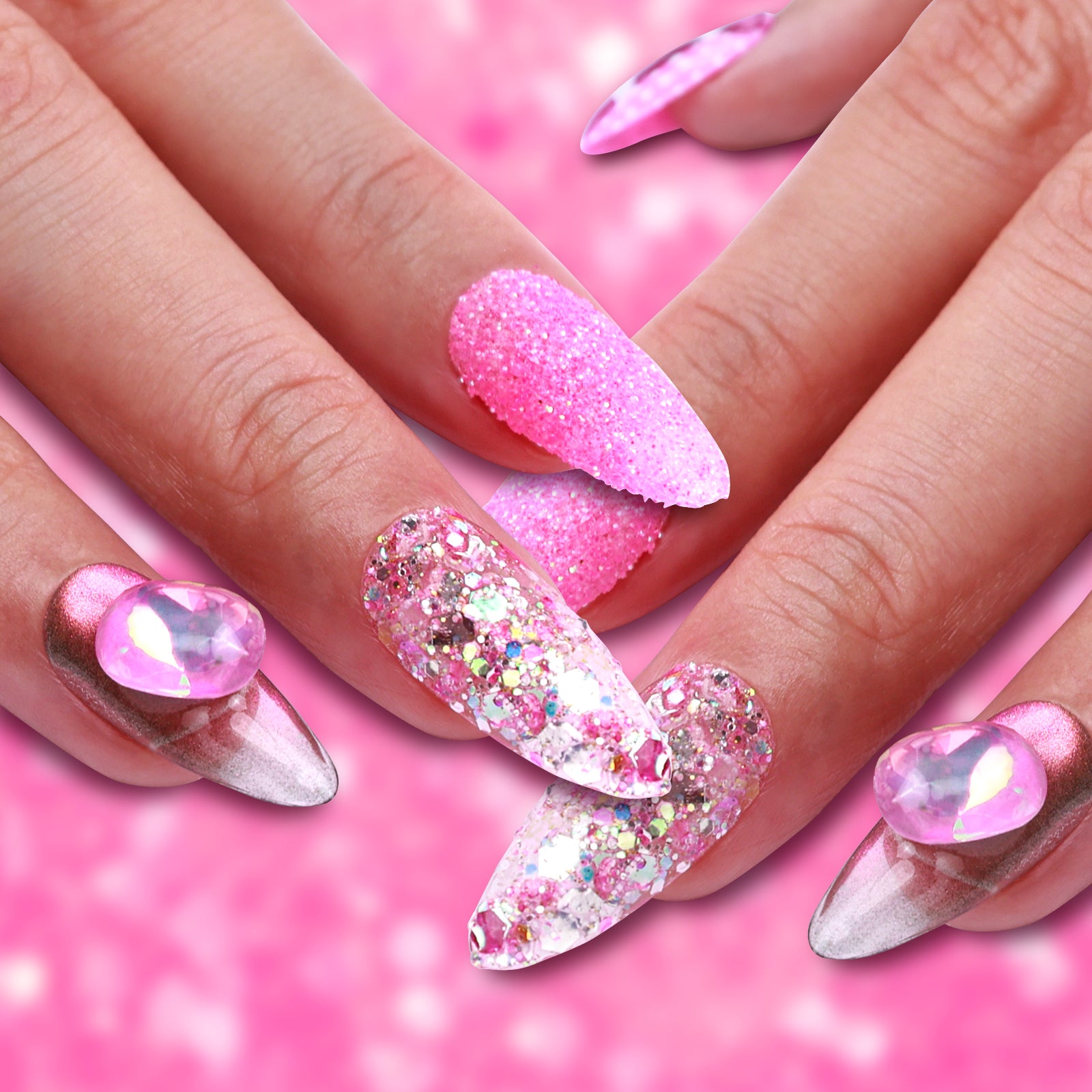 Pink Polka Dot Stiletto Short Press On Nails | MelodySusie