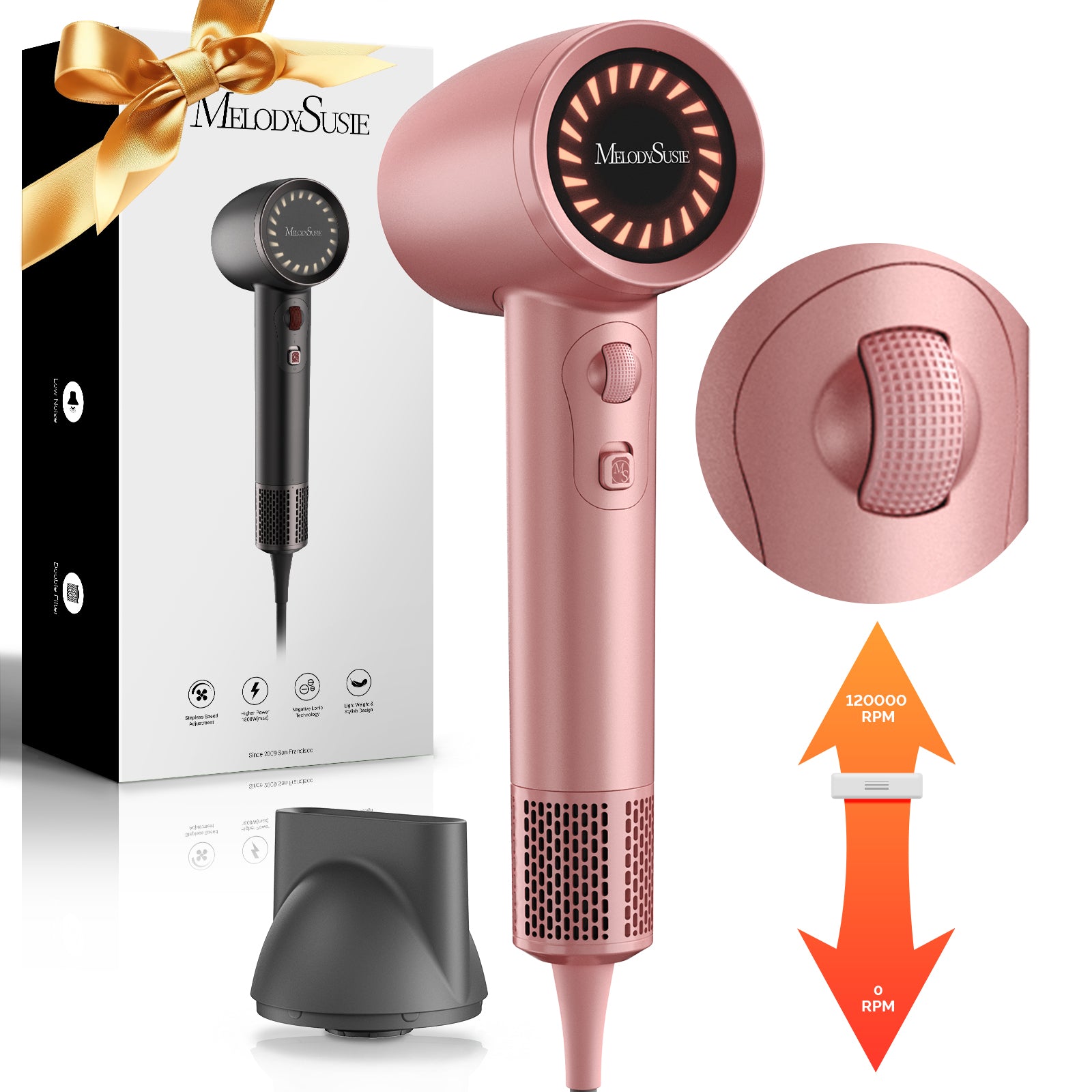 Professional Portable Ionic Hair Dryer 120,000 RPM - Pink (US ONLY)