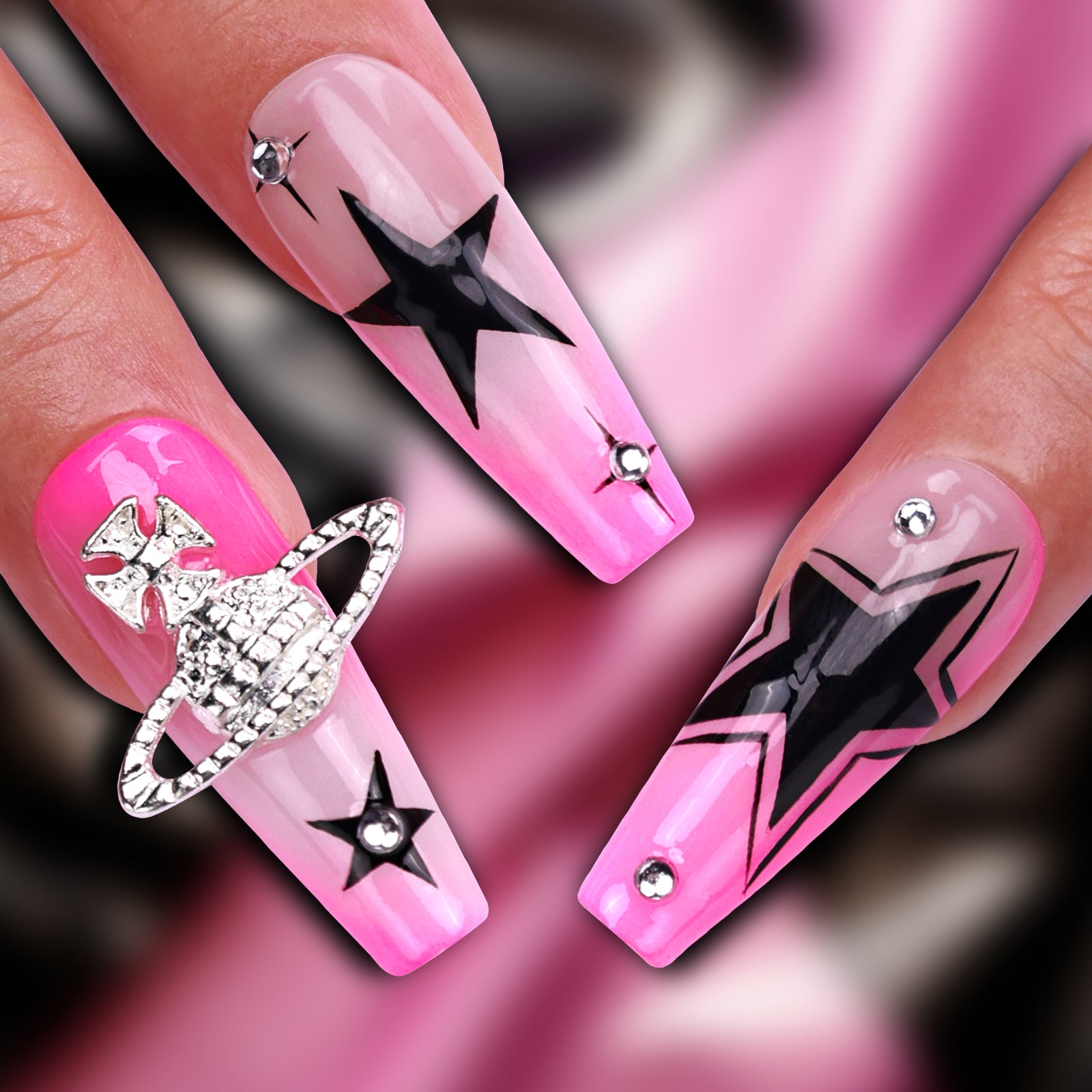 Pink Universe Coffin Medium Press On Nails