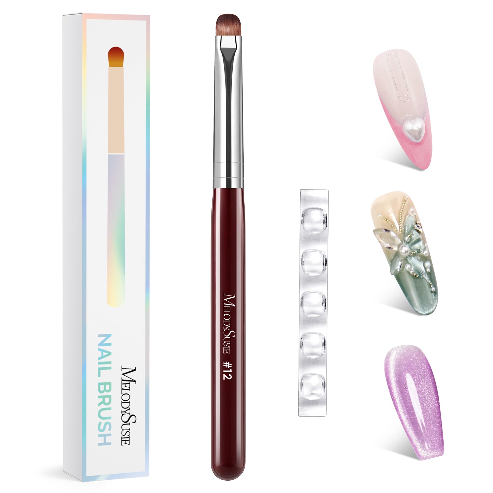 French Manicure with Rosewood Handles Nail Brush Set with Brush Holder - Sizes #10, #12, #14, #16