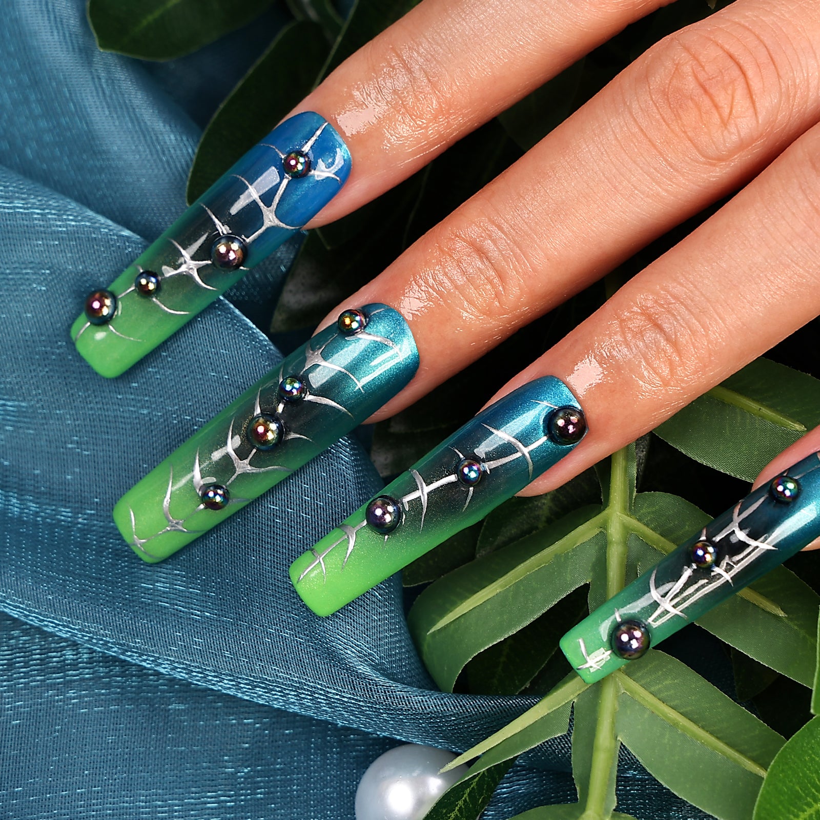 Peacock Plume Square Xtreme Press On Nails | MelodySusie