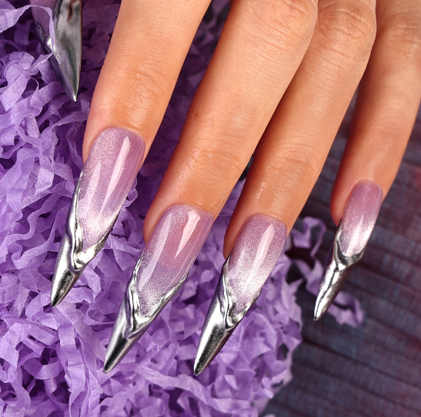 Magic Mirror Stiletto Long Press On Nails