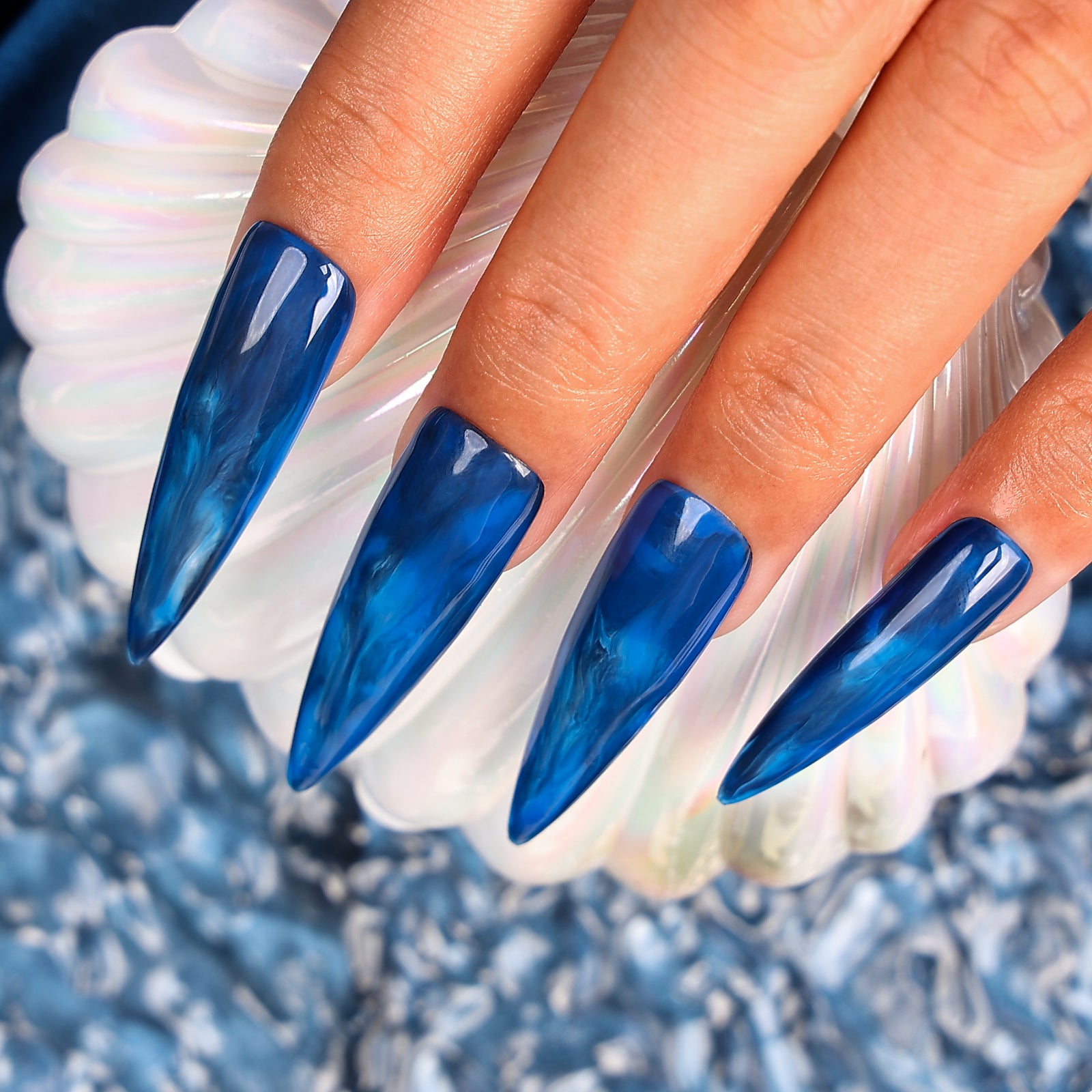 Blue Lagoon Stiletto Long Press On Nails | MelodySusie