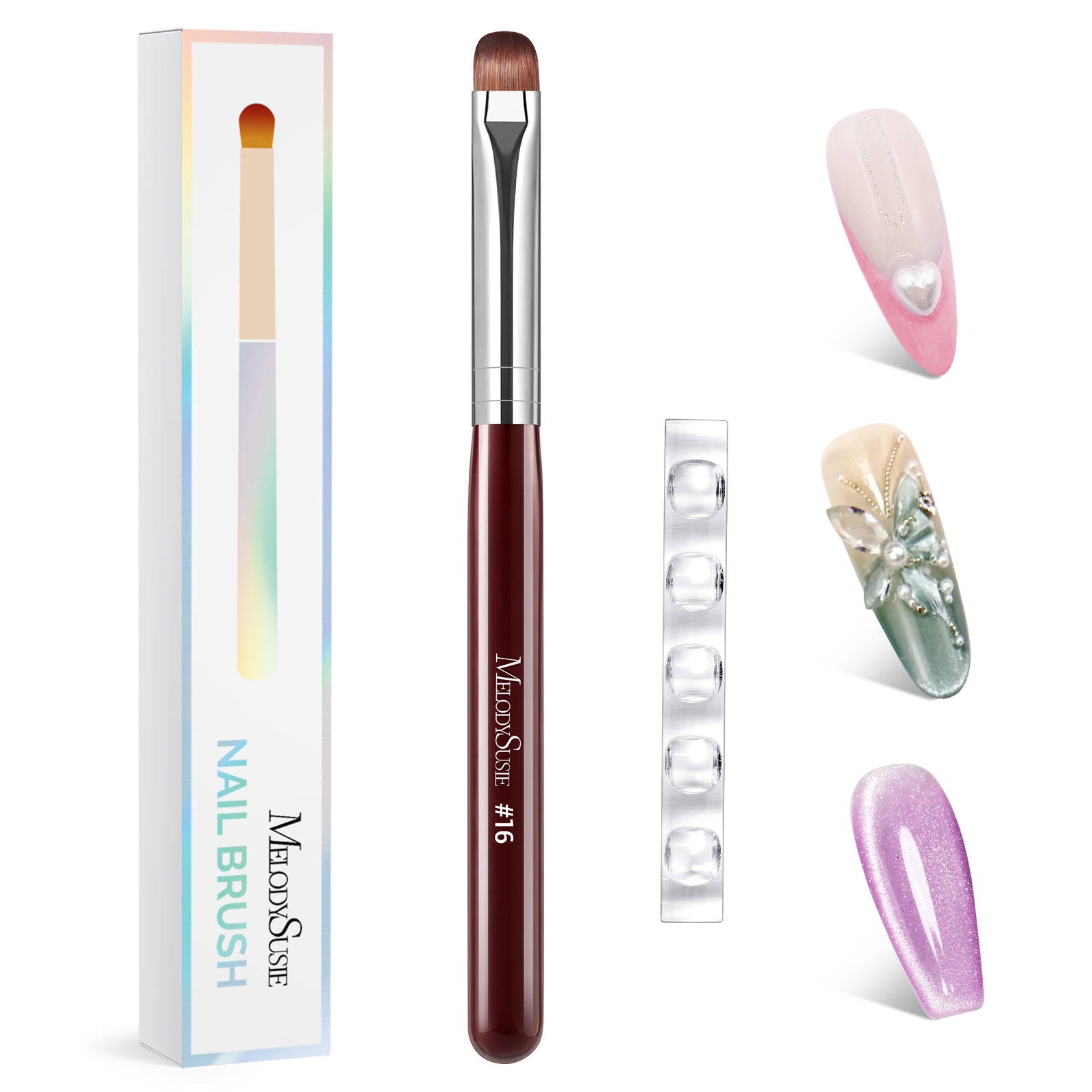 French Manicure with Rosewood Handles Nail Brush Set with Brush Holder - Sizes #10, #12, #14, #16