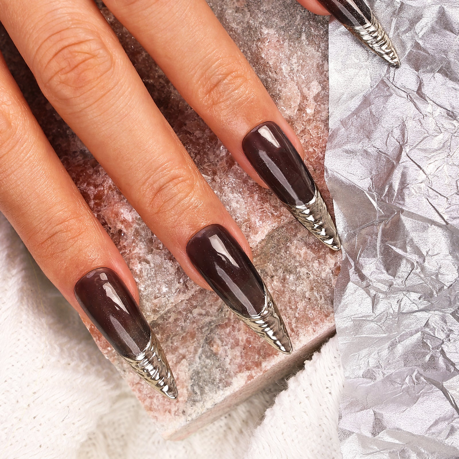 Crystal Noir Coffin Deep Press On Nails | MelodySusie