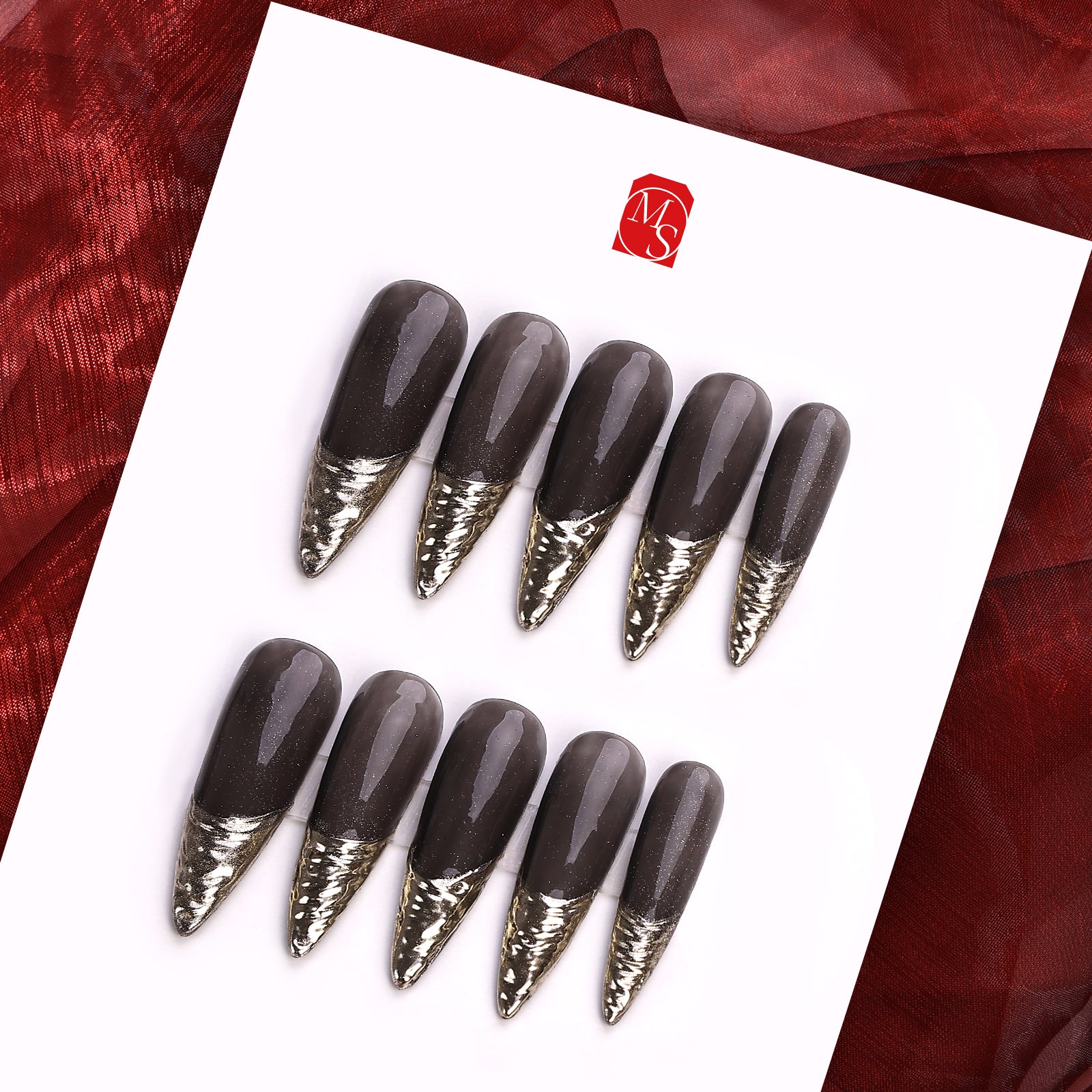Crystal Noir Coffin Deep Press On Nails | MelodySusie