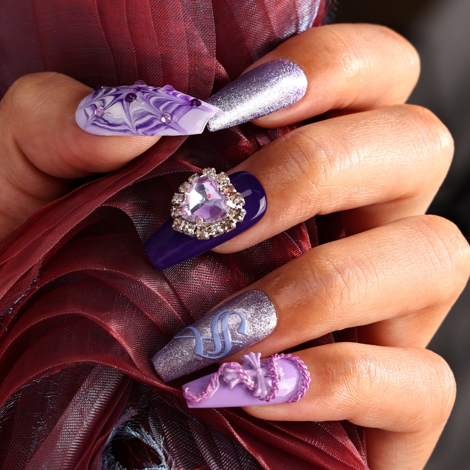 Purple Web Coffin Regular Press On Nails