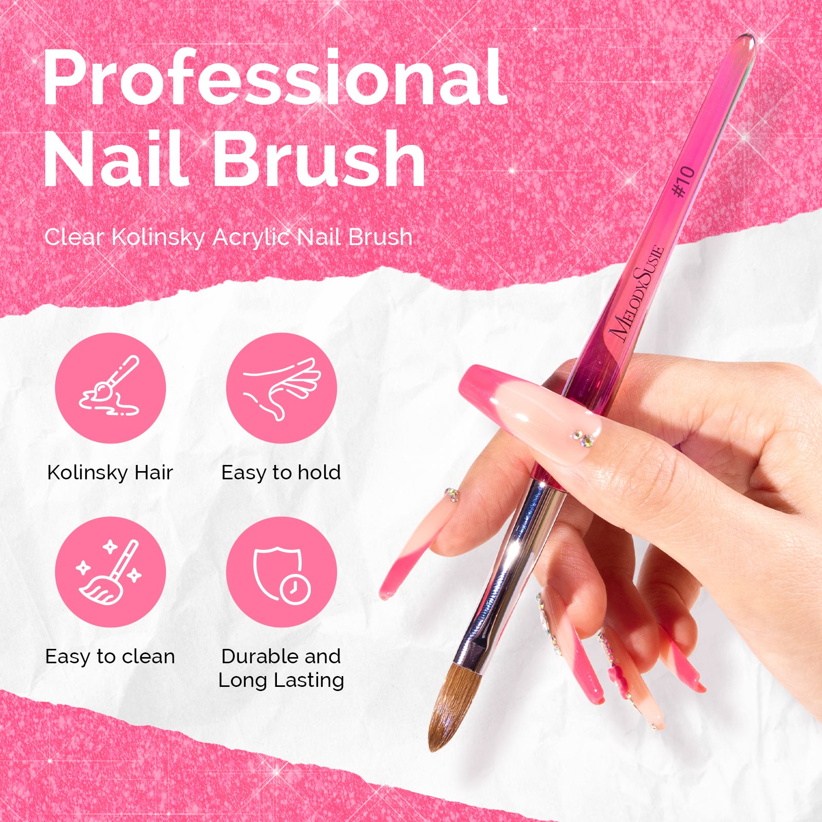 Kolinsky Acrylic Nail Brush Carving Pink #10