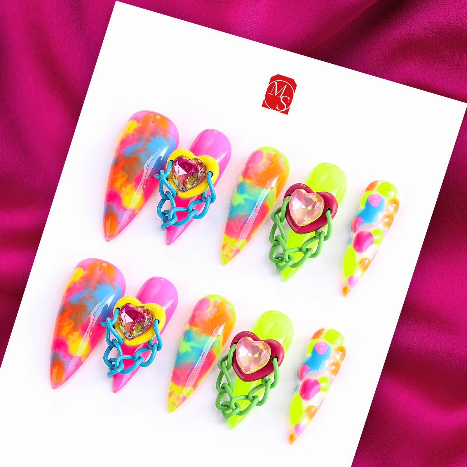 Rainbow Sundae Stiletto Medium Press On Nails| MelodySusie