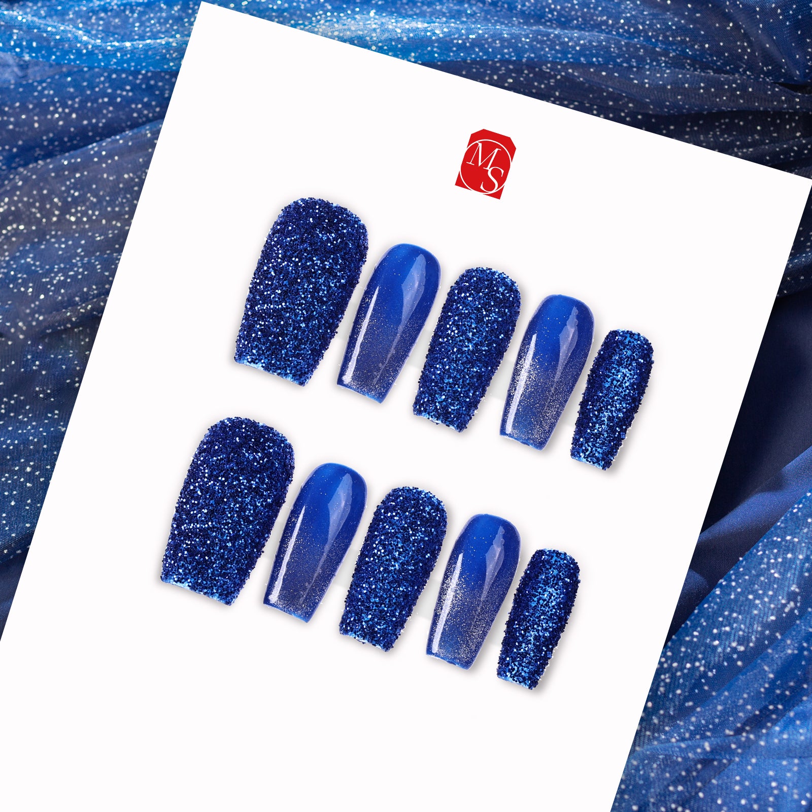 Moonlit Sapphire Square Short Press On Nails | MelodySusie