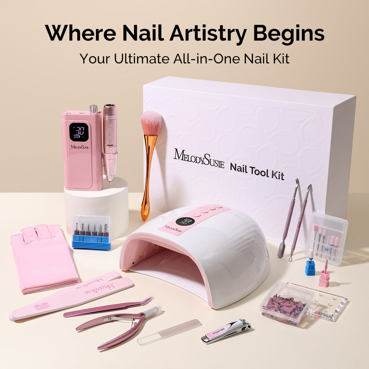MelodySusie SC300E Nail Drill & P-PLUS30G Nail Lamp Gift Box
