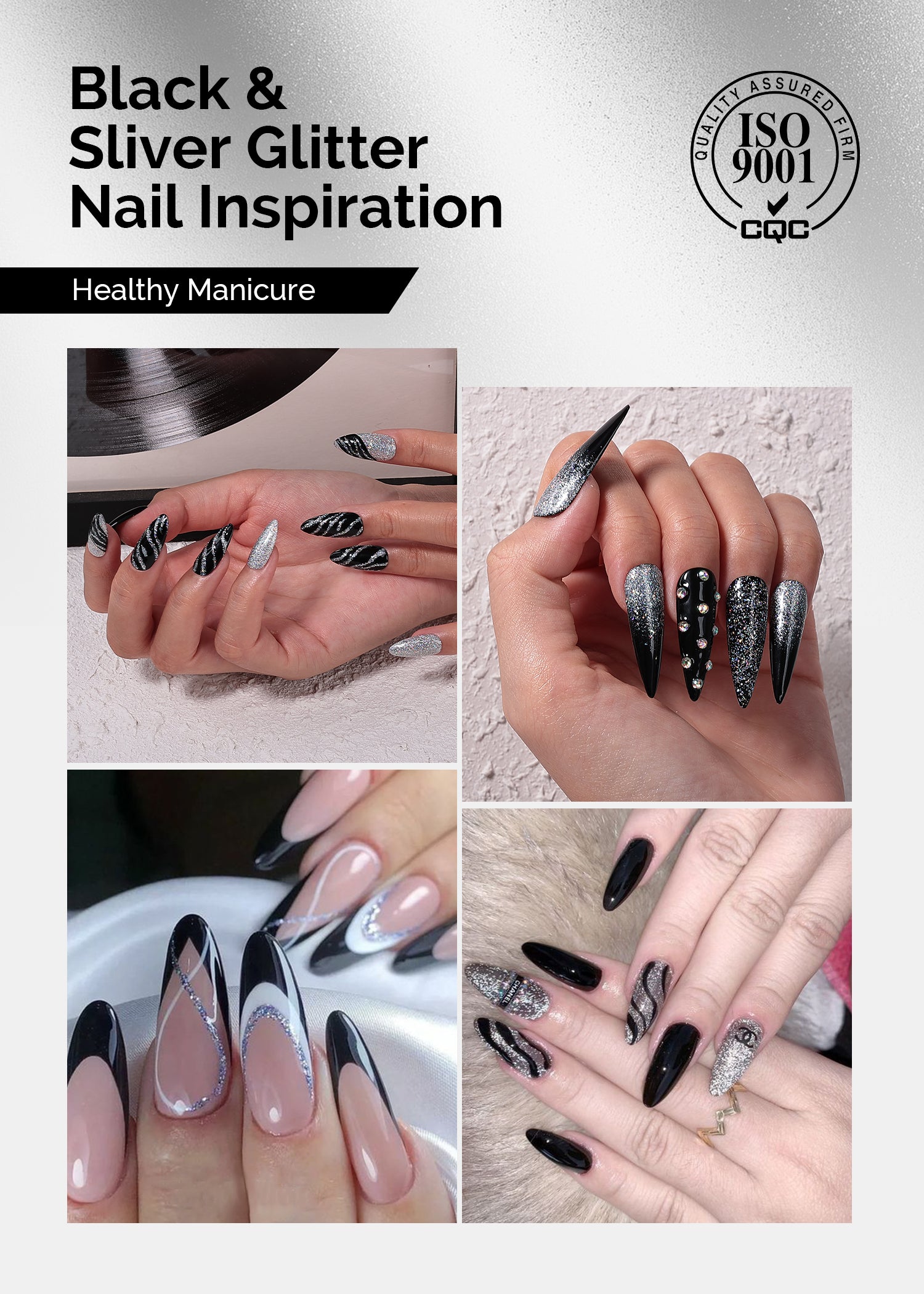 Gel Nail Polish Silver and Black 2 Pack 15ml