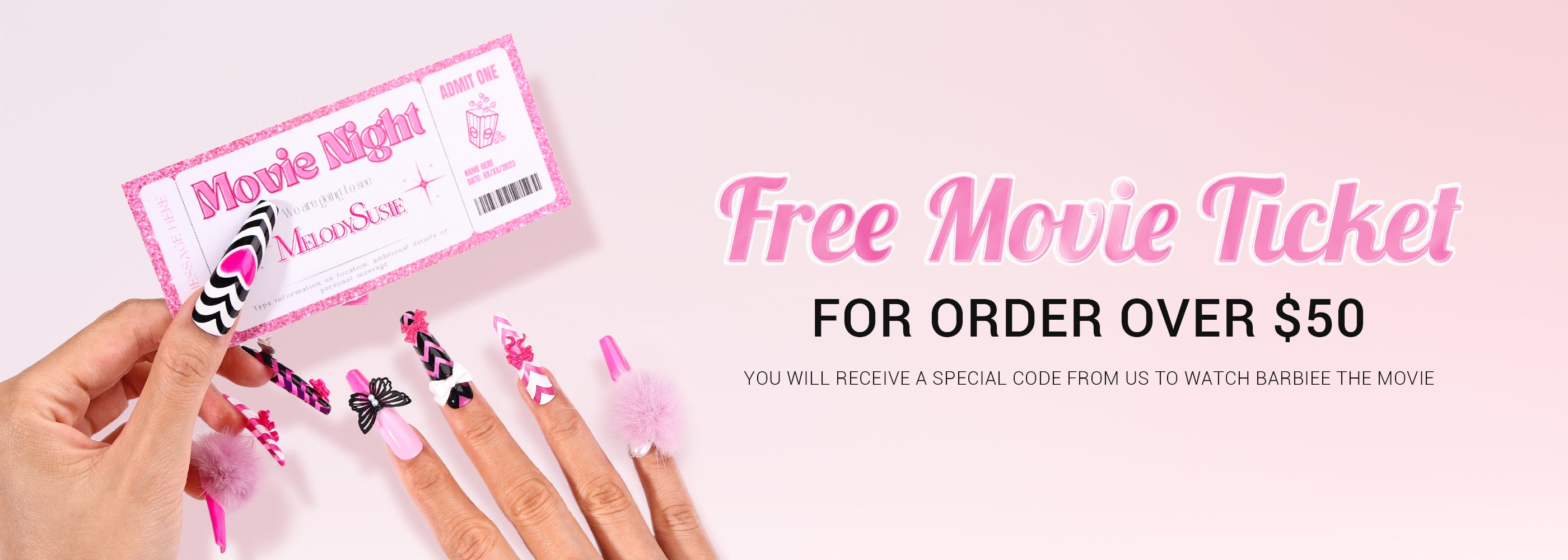 Free Movie Ticket For Handmade Press On Nails Order Over $50 | MelodySusie