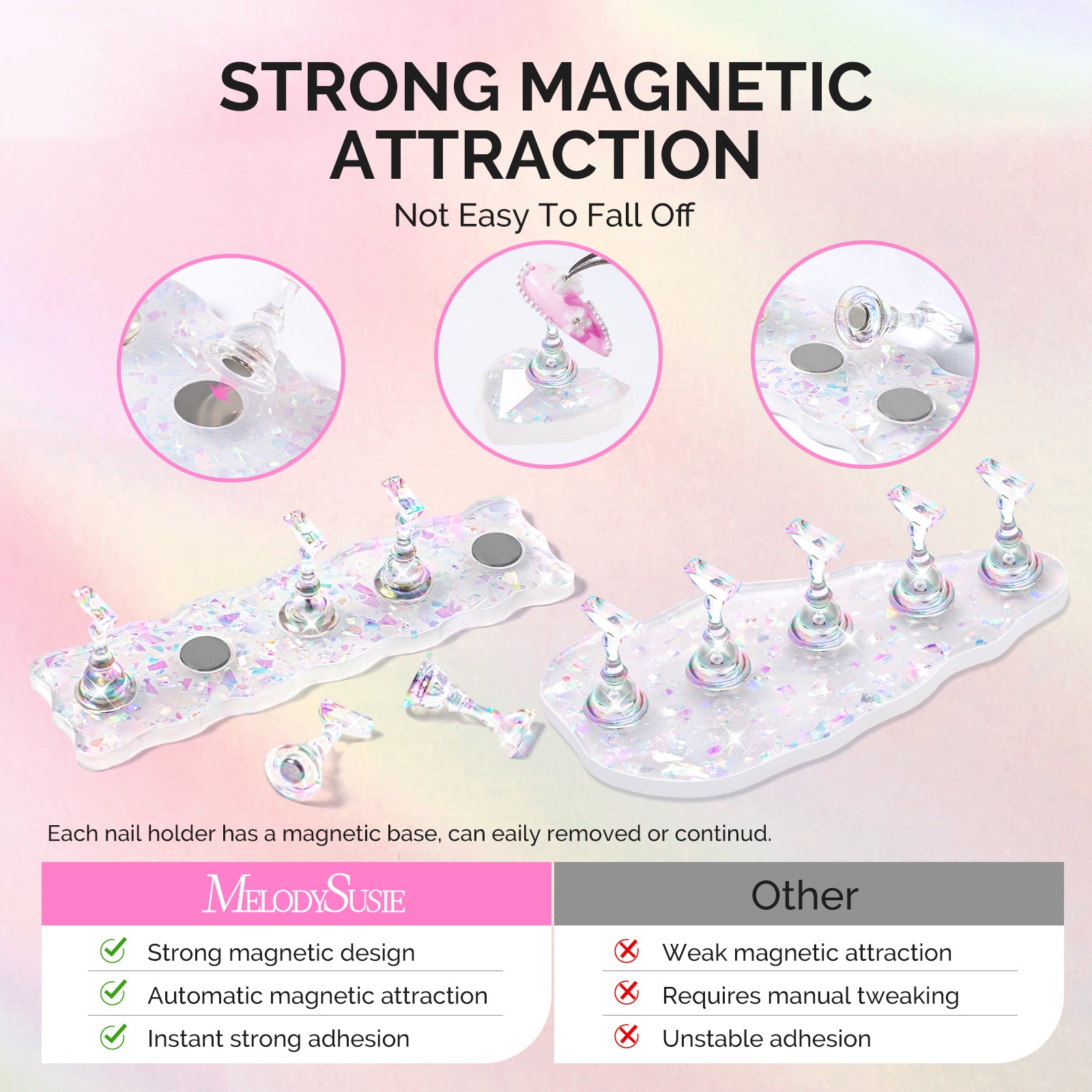 Nail Stand for Press Ons 3 PCS Shiny Magnetic Bases Set
