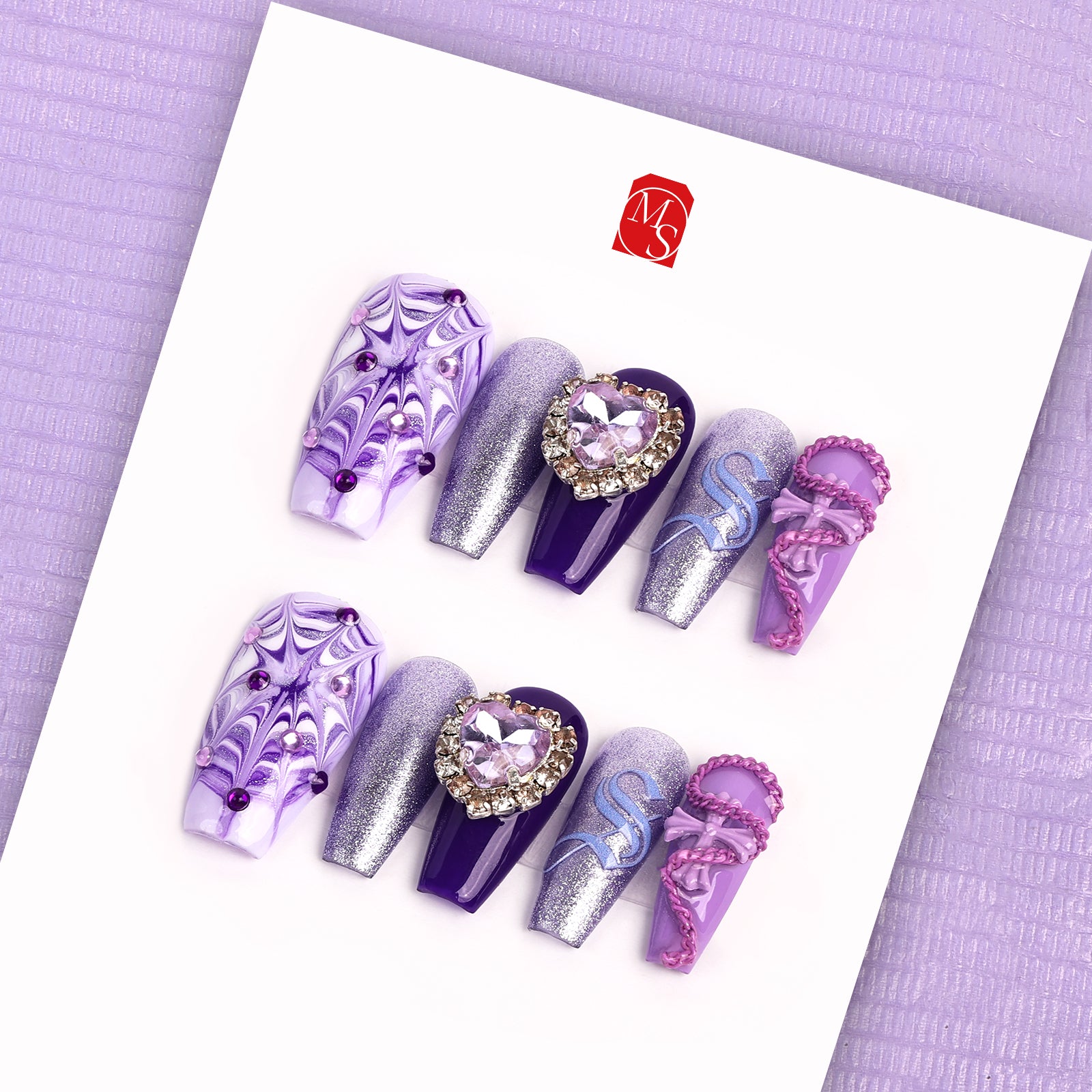 Purple Web Coffin Regular Press On Nails