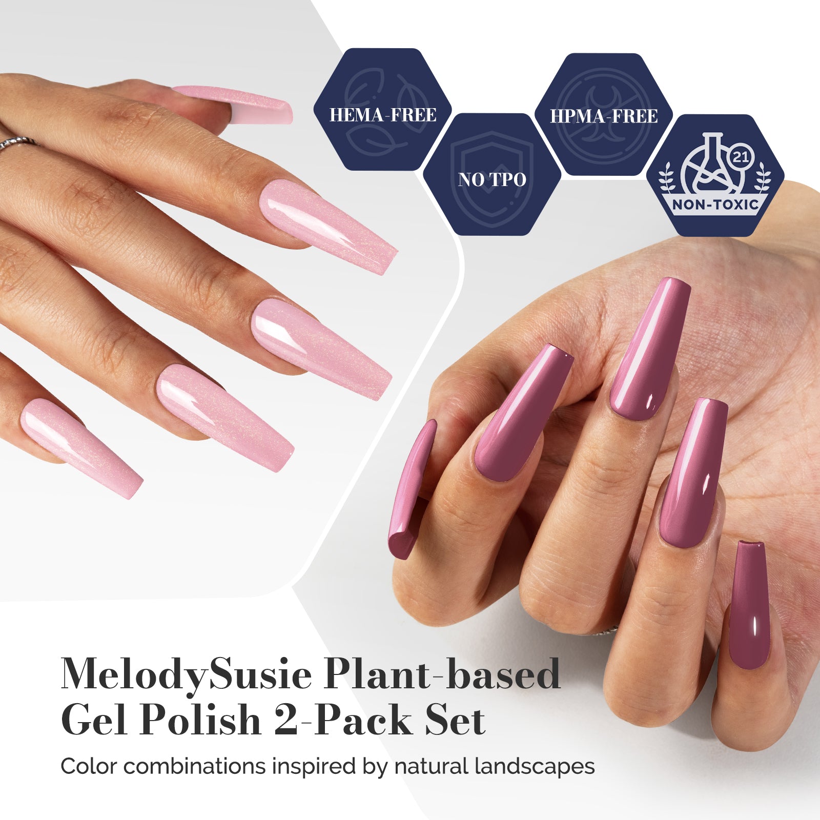Fleurwee Gel Polish 2Pcs Pink Purple&Pink Tiny Glitter-P11+P21