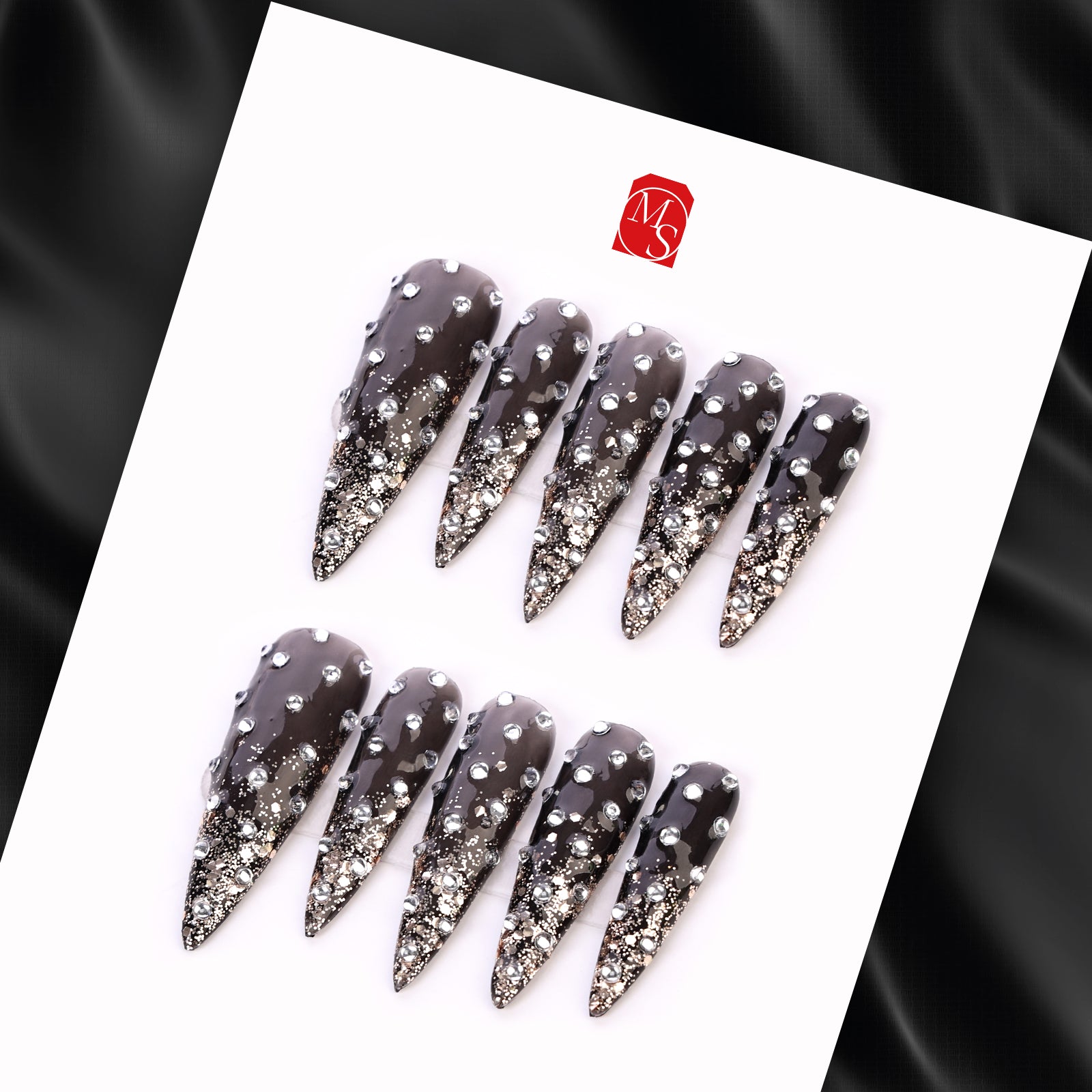 Shiny Obsidian Stiletto Long Press On Nails | MelodySusie