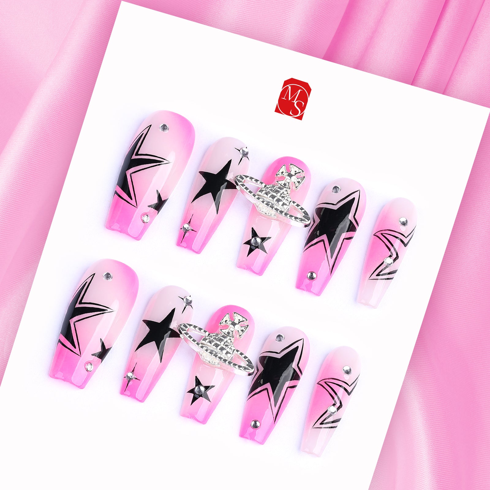Pink Universe Coffin Medium Press On Nails | MelodySusie