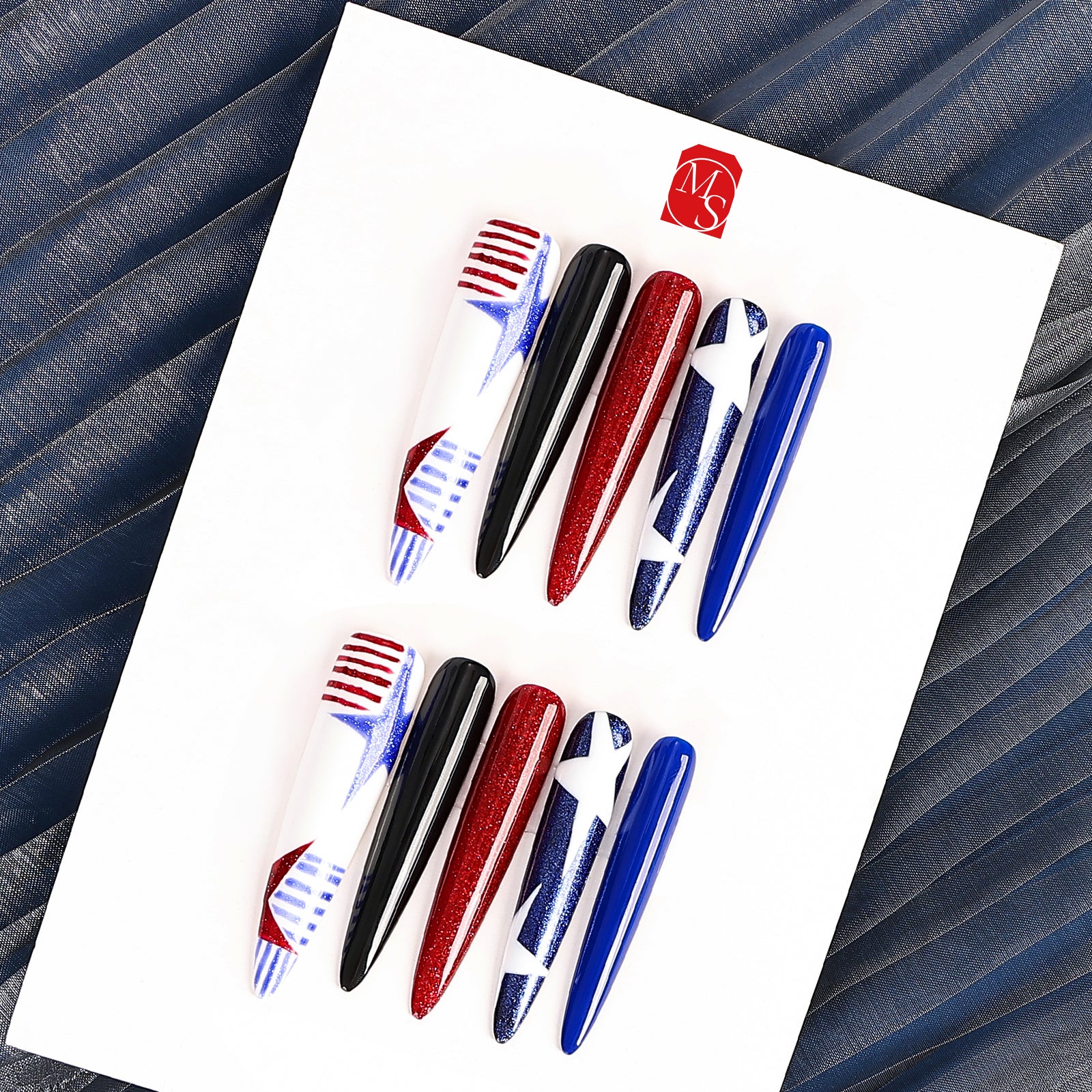 Stripes & Stars Stiletto Longest Press On Nails | MelodySusie