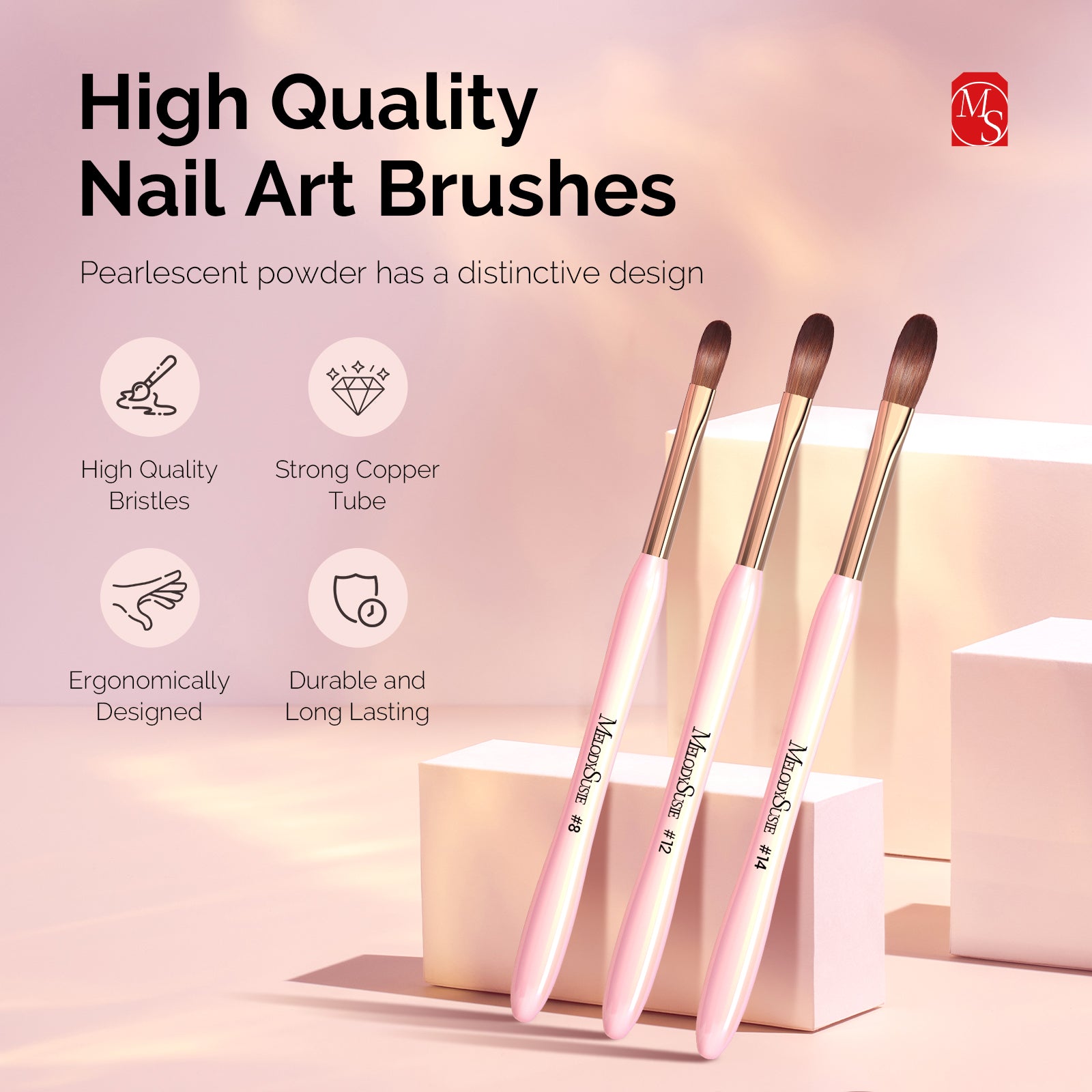 New Acrylic Nail Brush Set 3Pcs - Pink