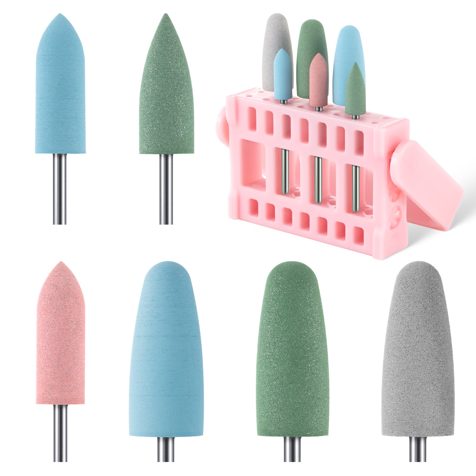 6Pcs Polish Pedicure Nail Drill Bits with 16 Holes Bits Holder Set