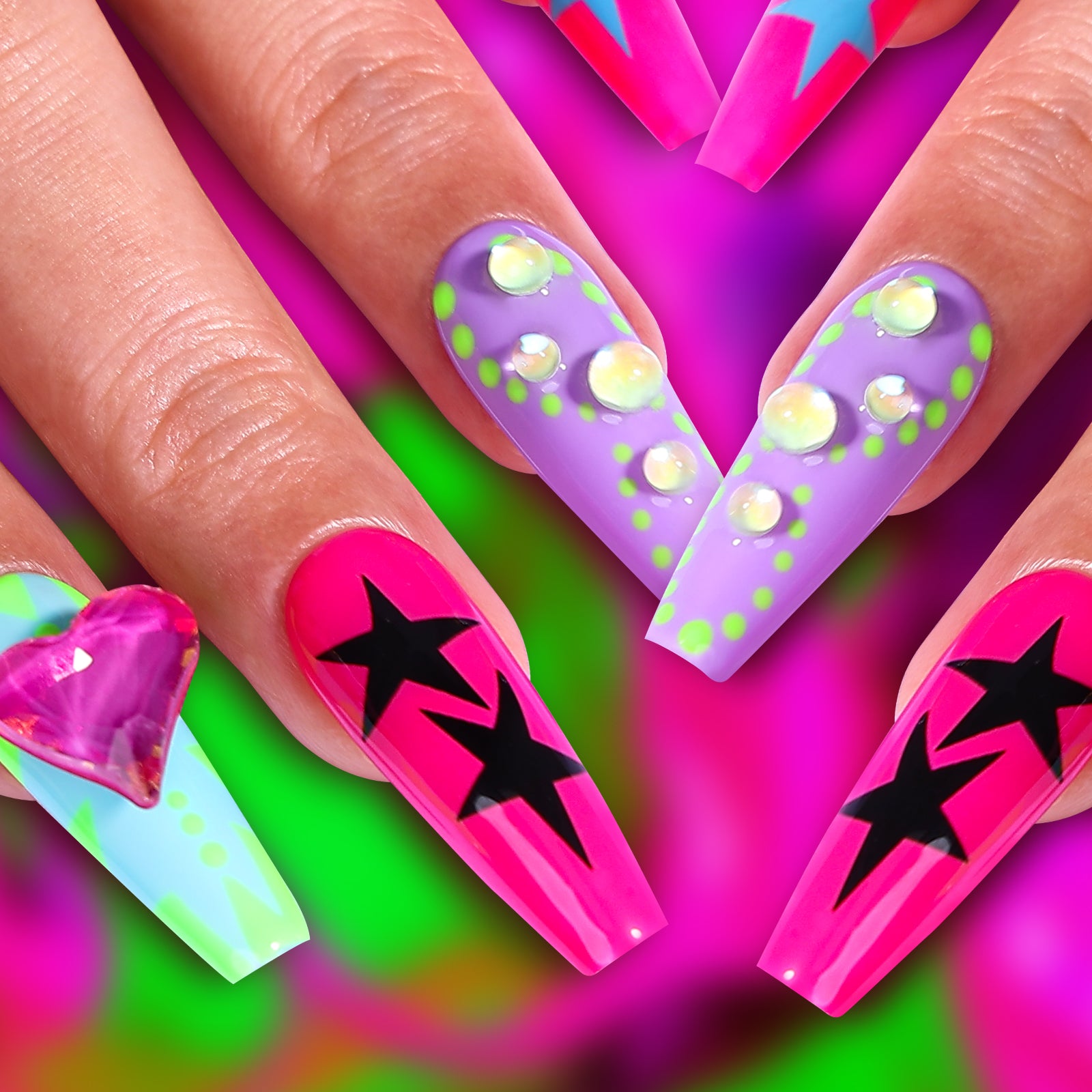 Neon Rollerblade Coffin Medium Press On Nails| MelodySusie
