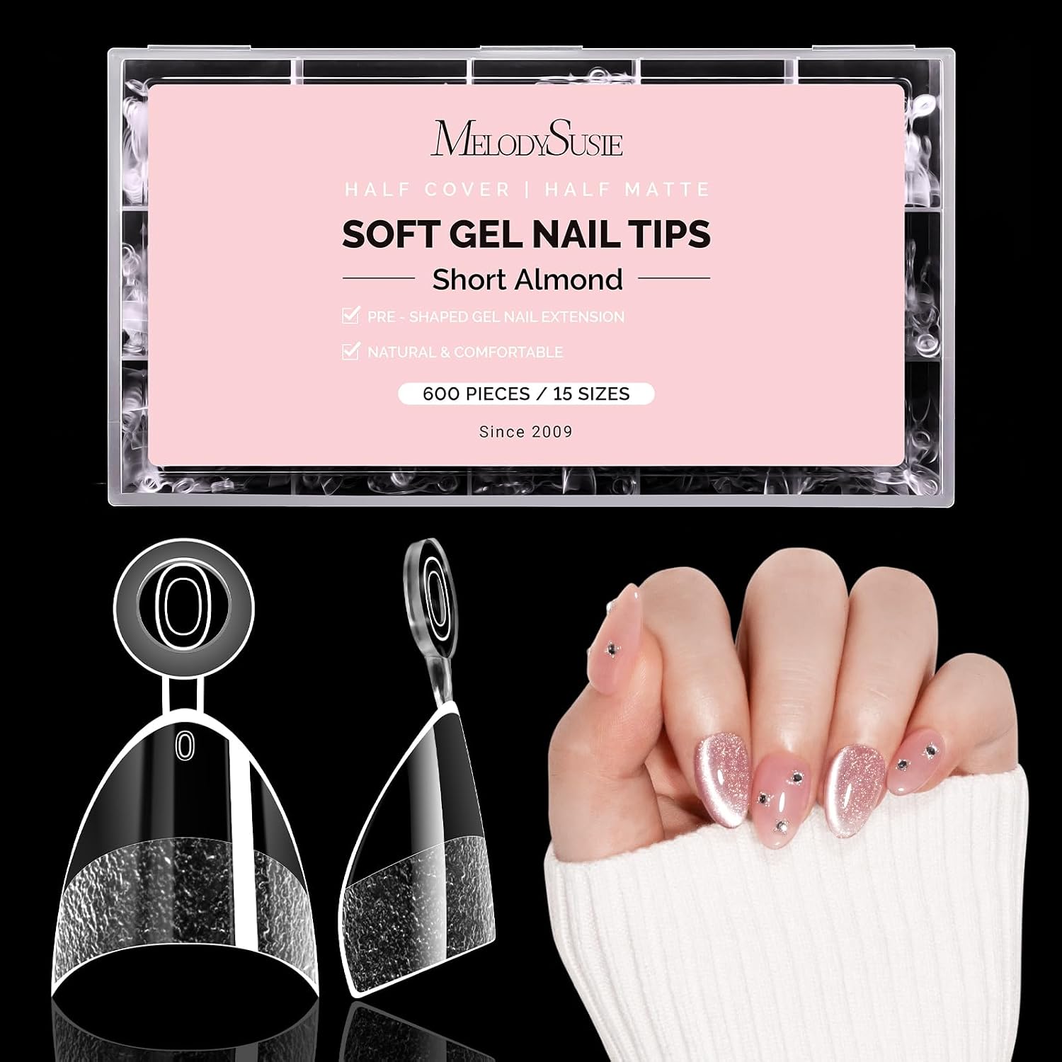 600Pcs Half Matte Clear Acrylic Half Cover Nail Tips