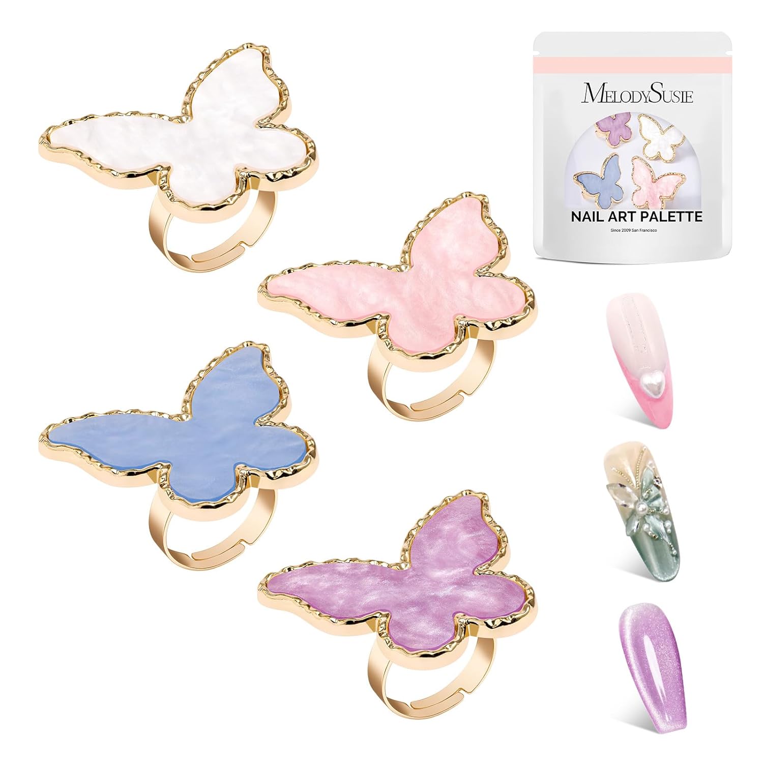 Adjustable Resin Nail Art Palette Finger Rings Set 4Pcs