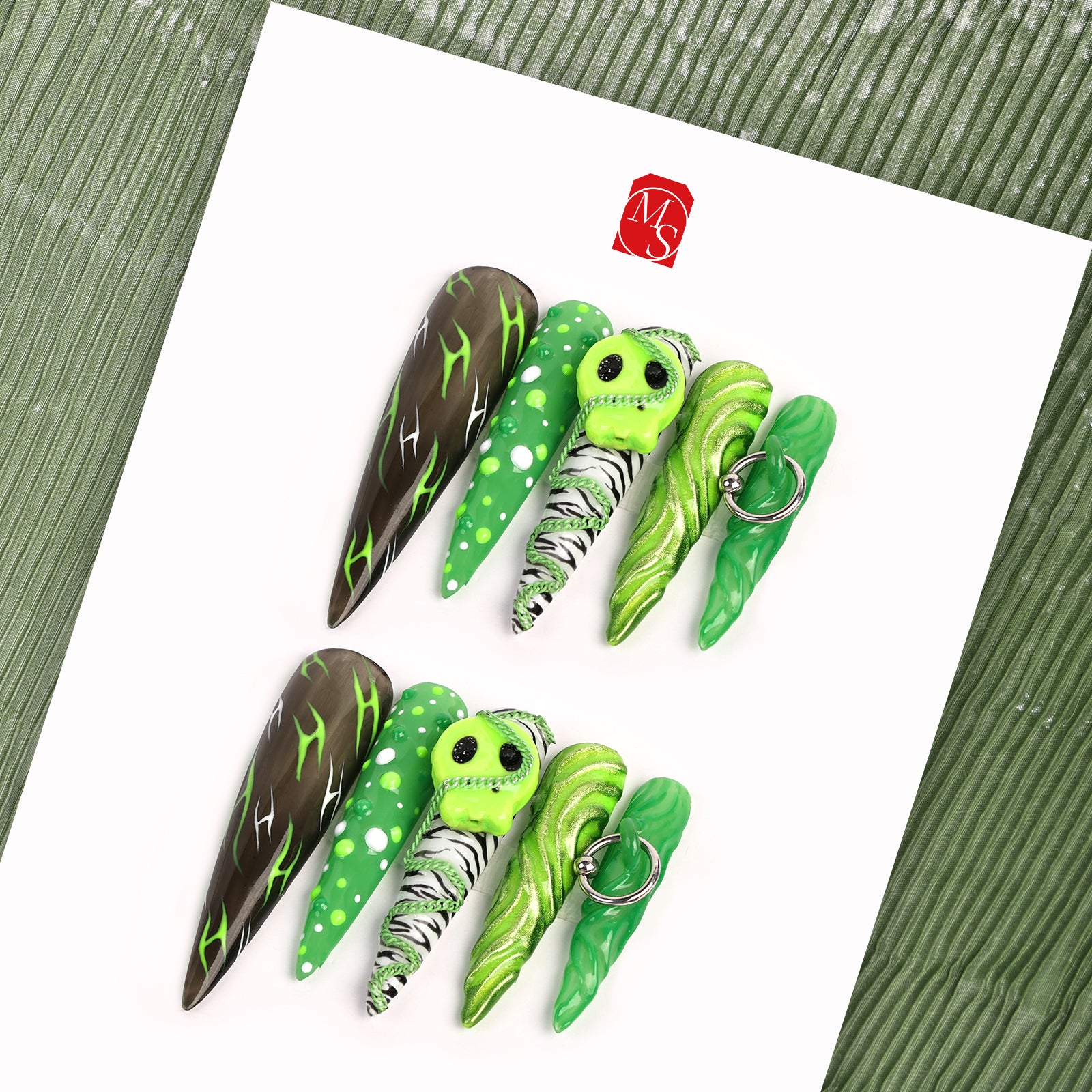 Green Halloween Stiletto Longest Press On Nails | MelodySusie