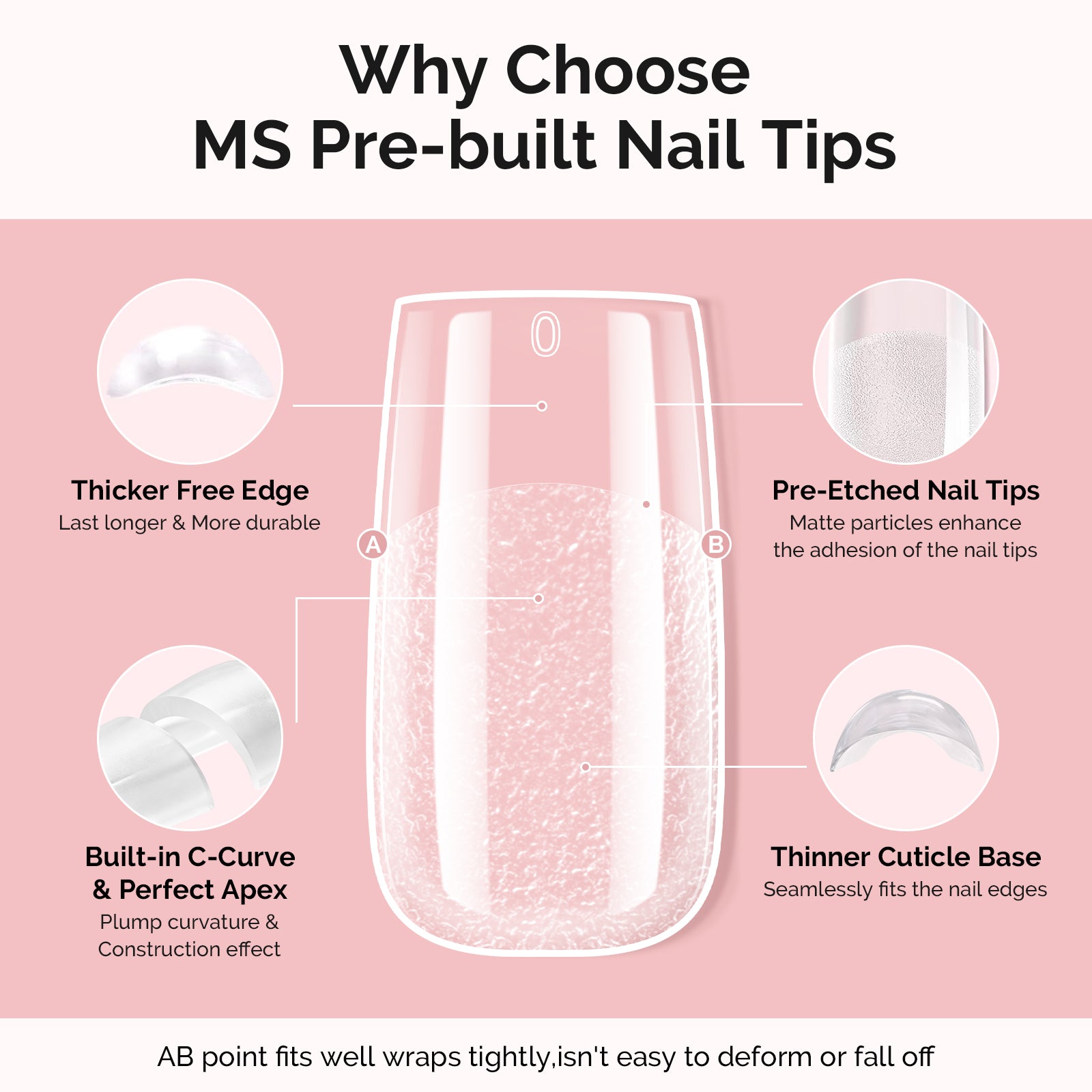 300Pcs Half Matte Clear Acrylic Full Cover Pre-Built Nail Tips & 20g Solid Nail Glue Gel