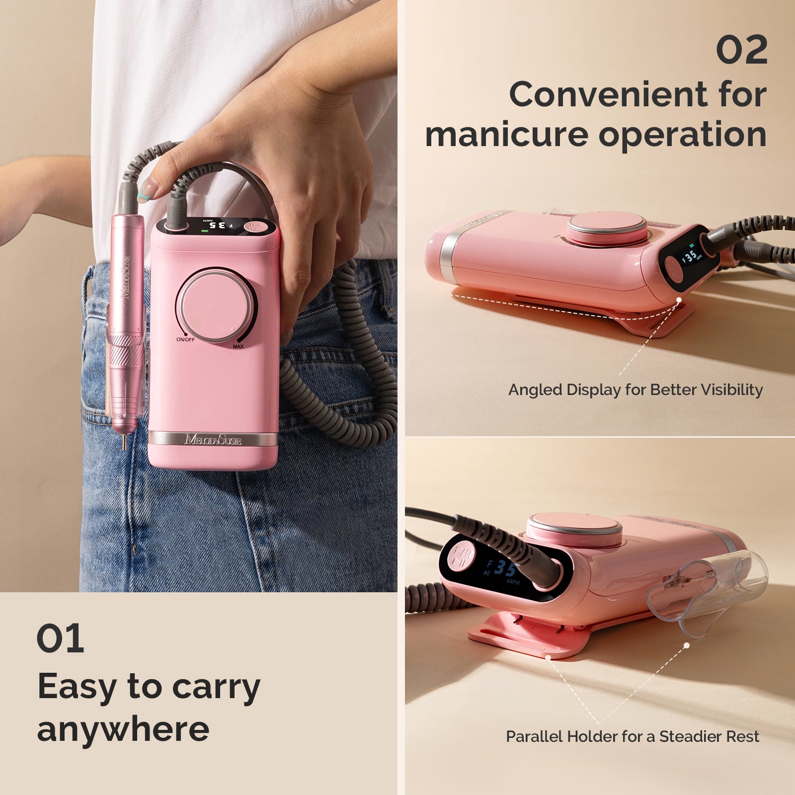 SM320G Clip-On Advanced Rechargeable 2-in-1 Nail Drill with Tilted Dis