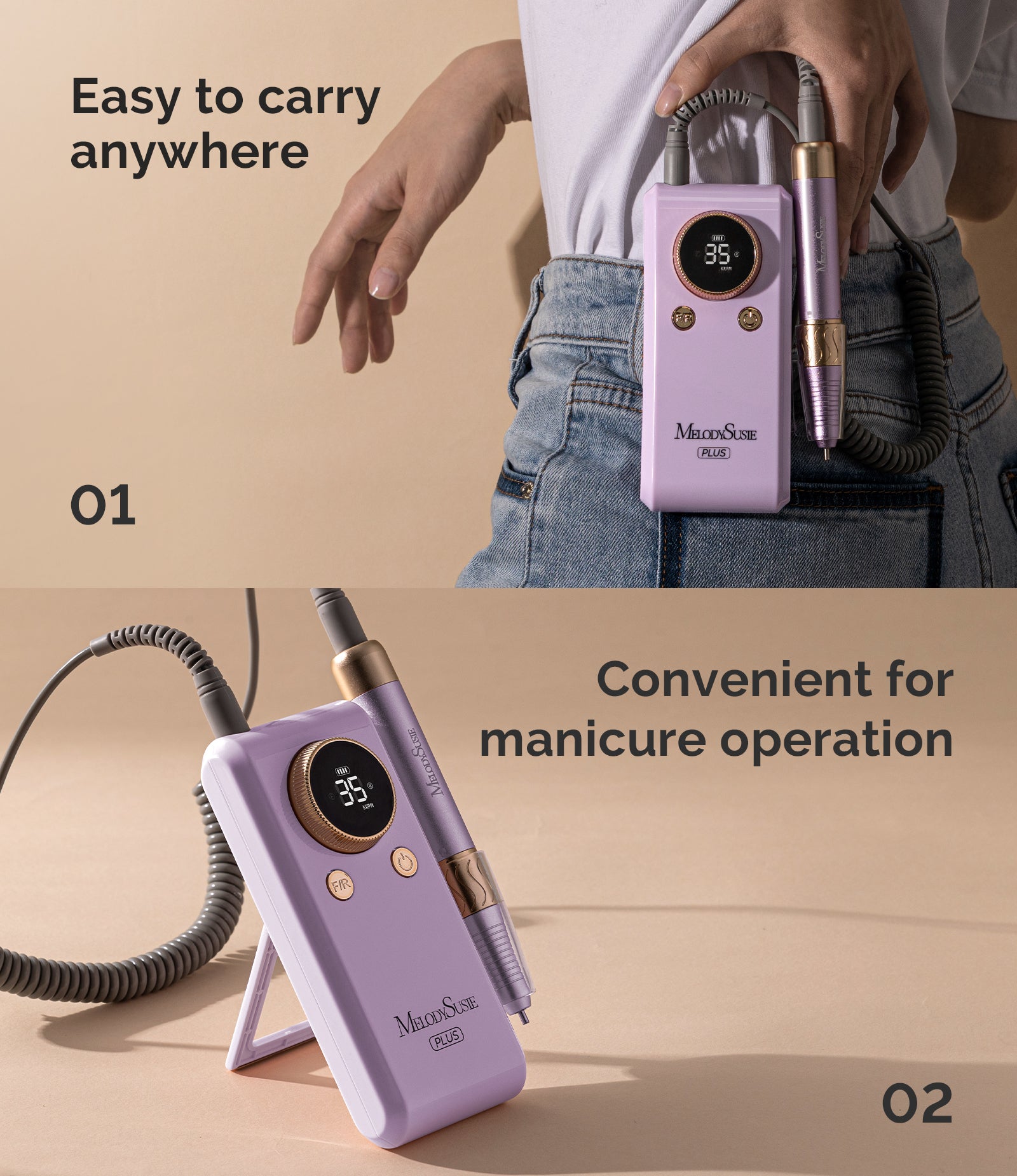 SM330G Rechargeable 35000RPM Nail Drill - Purple