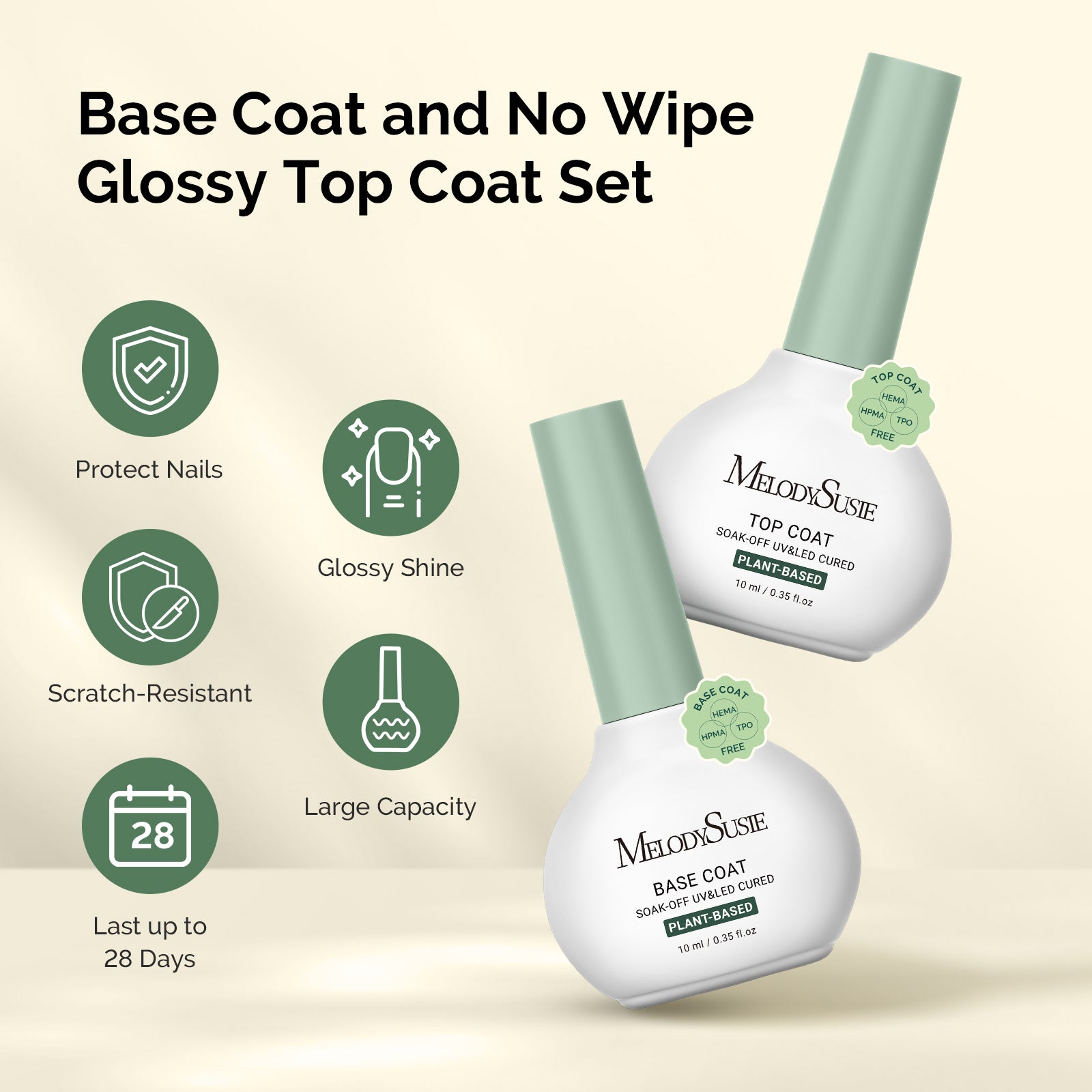 Plant-Based Gel Nail Polish Top Coat & Base Coat - 10ml
