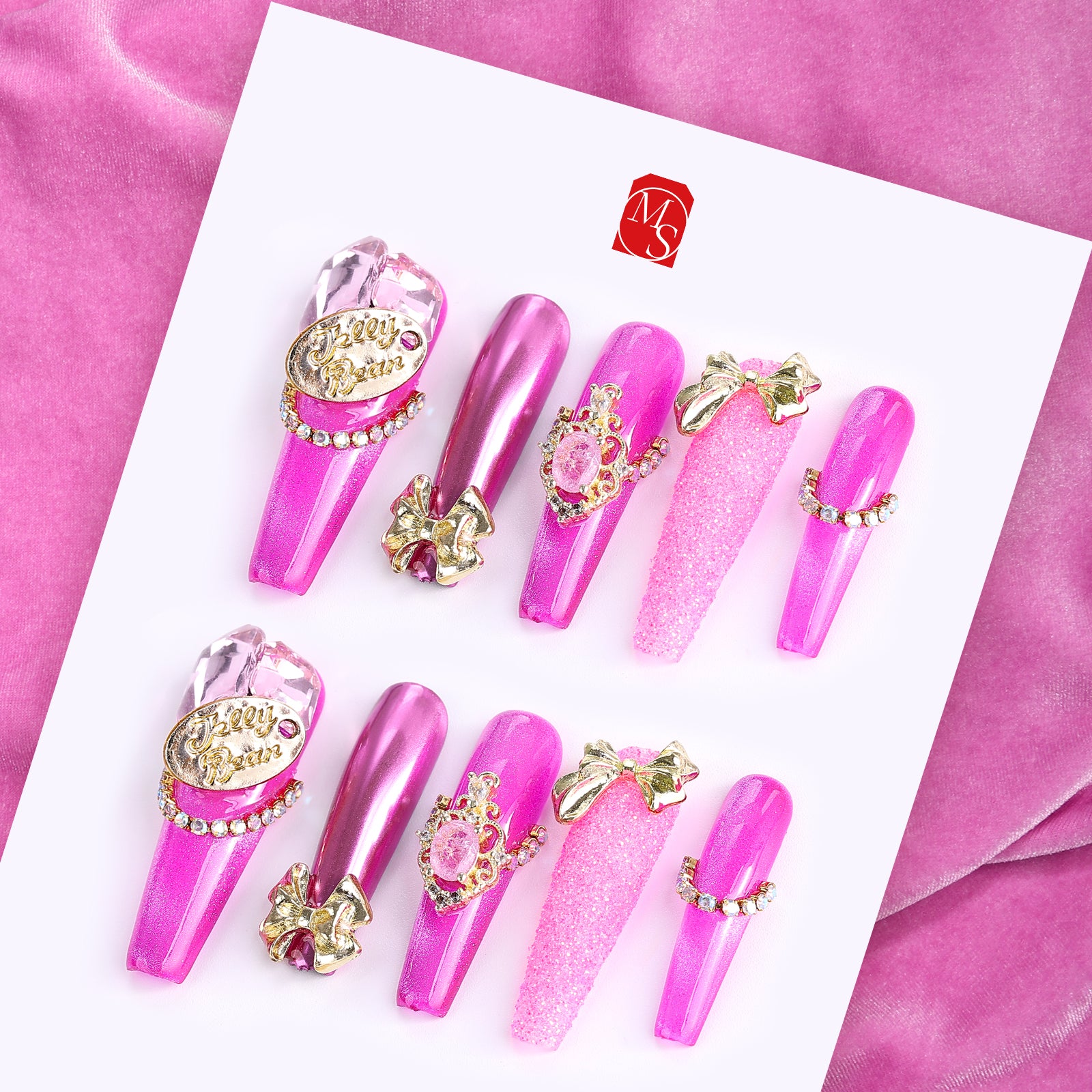 Pink Flutter Coffin Long Press On Nails| MelodySusie