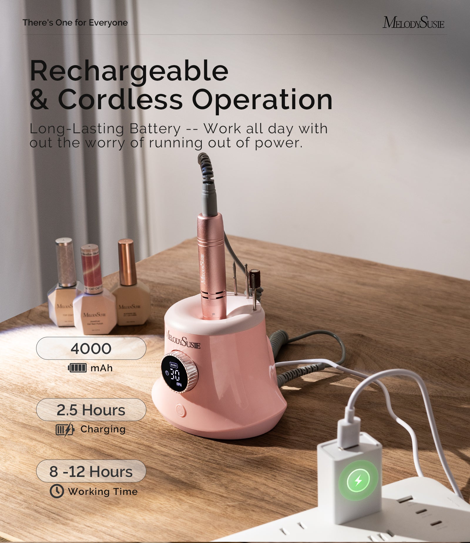 SC320G 30000RPM Rechargeable Desktop Nail Drill - Pink