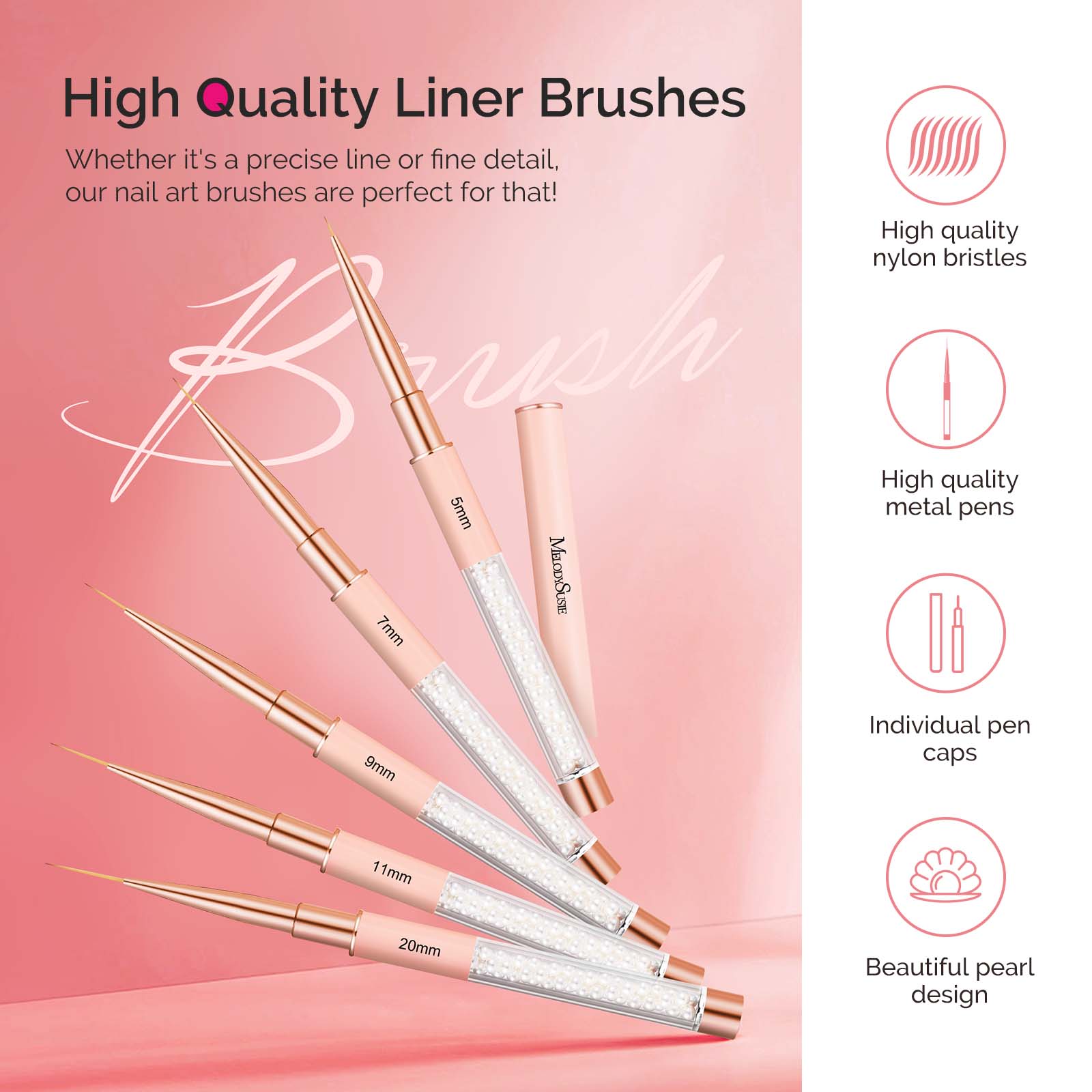 Nail Art Liner Brushes 5Pcs - White Pearl