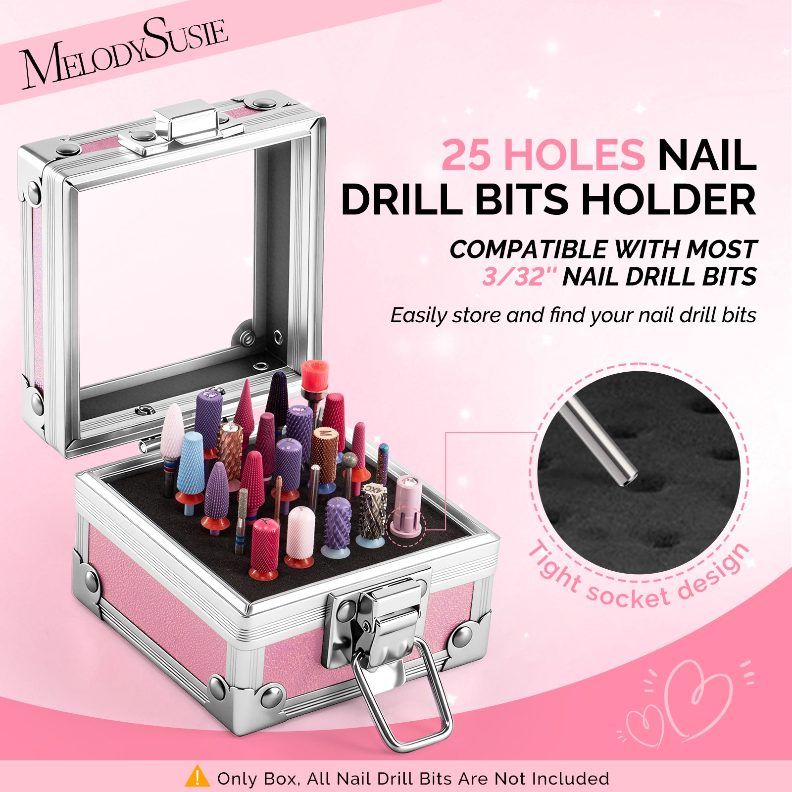 Nail Drill Bits Holder 25 Holes Case (Drill Bits Not Included)