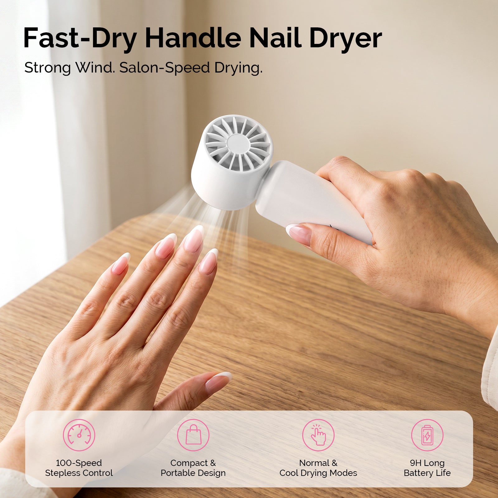 Portable & Rechargeable P-ARTF13 Mini Nail Art Cooling & Drying Fan - White