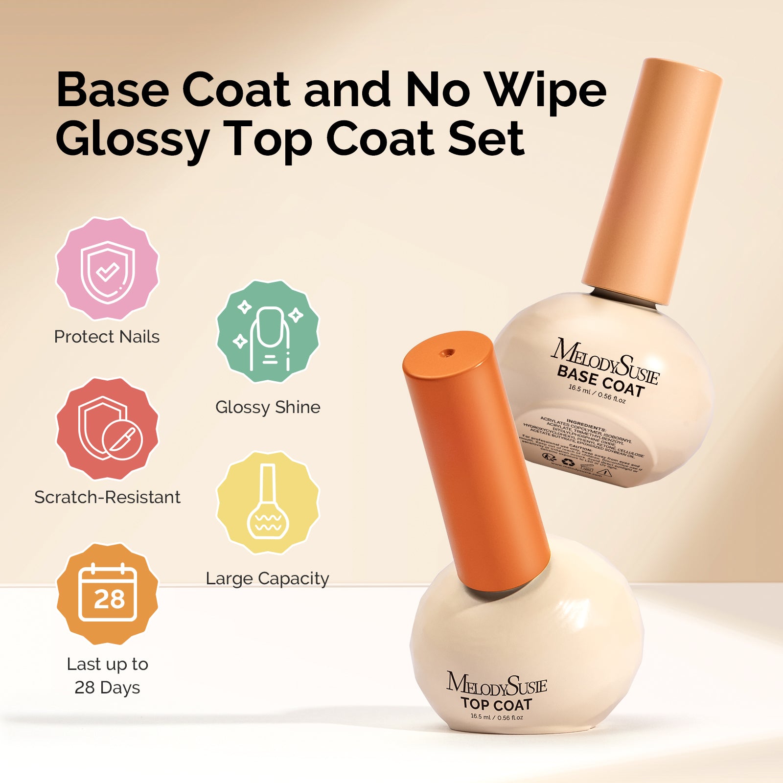 Top Coat & Base Coat 2Pcs - HEMA-Free & HPMA-Free & TPO-Free Plant-Based Gel 16.5ml