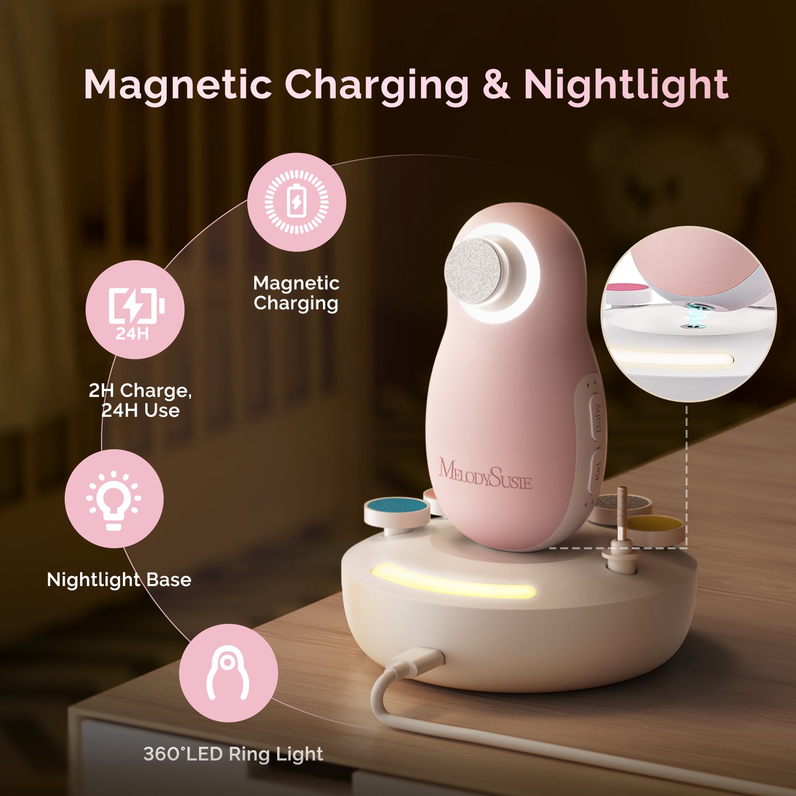PC20F Rechargeable Baby Nail Trimmer - Pink