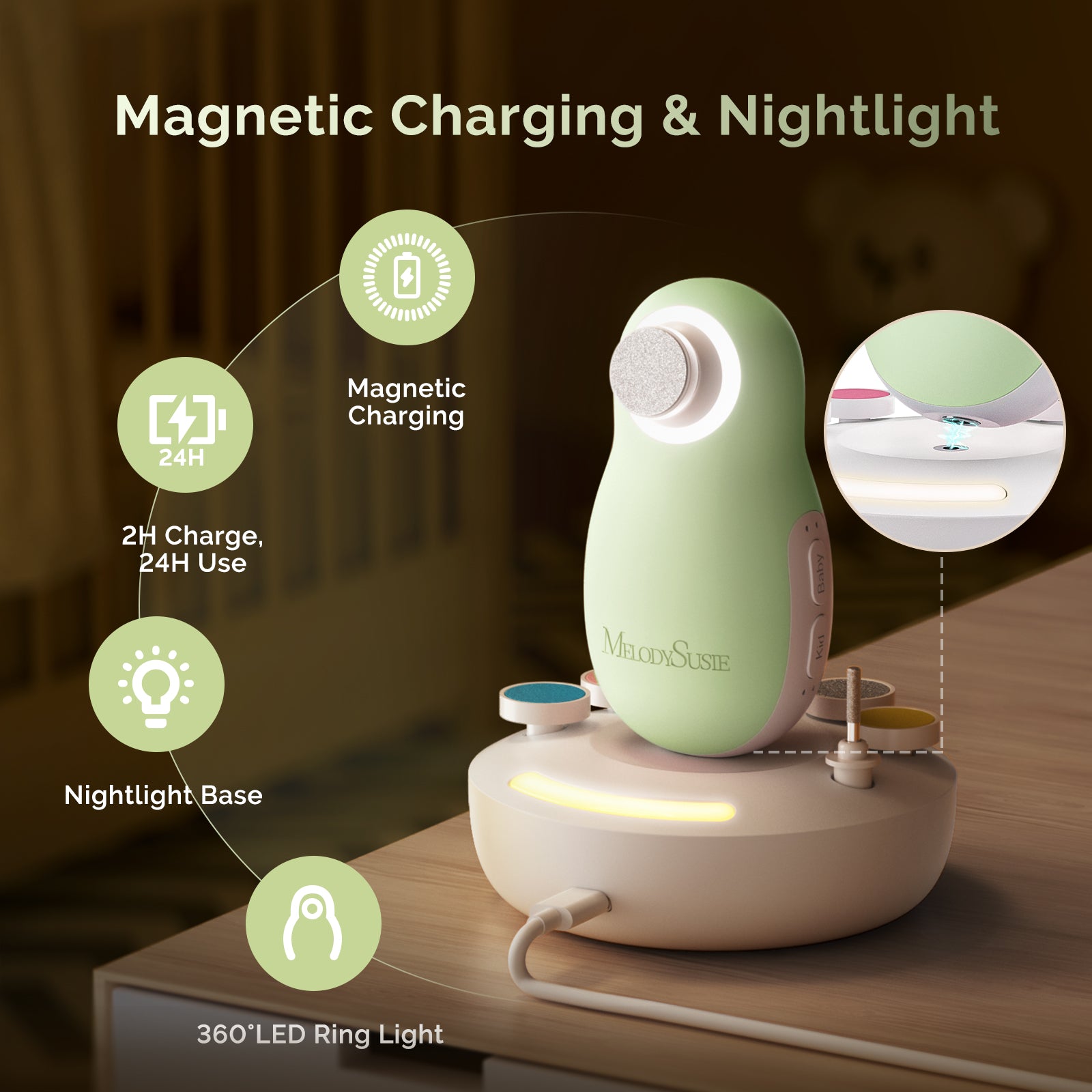 PC20F Rechargeable Baby Nail Trimmer - Green