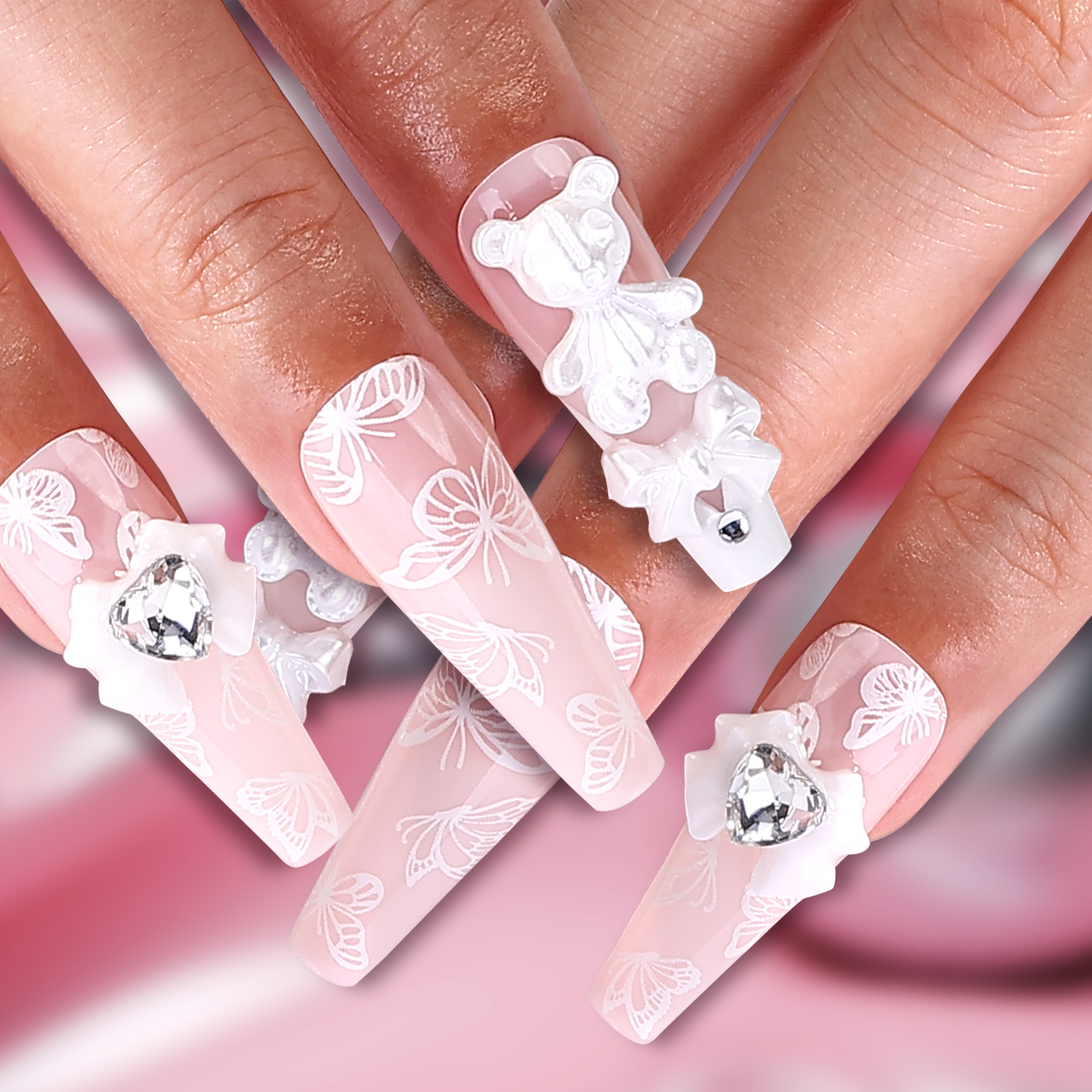 Delicate Lace Coffin Long Press On Nails | MelodySusie