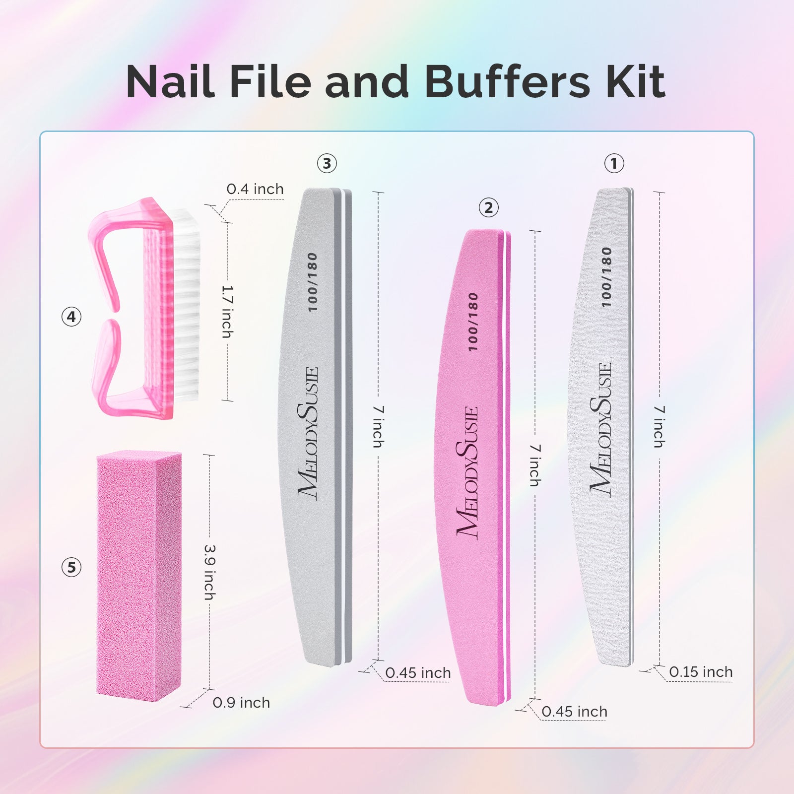Professional Nail Files and Buffers 16Pcs Kit - 100/180 Grit