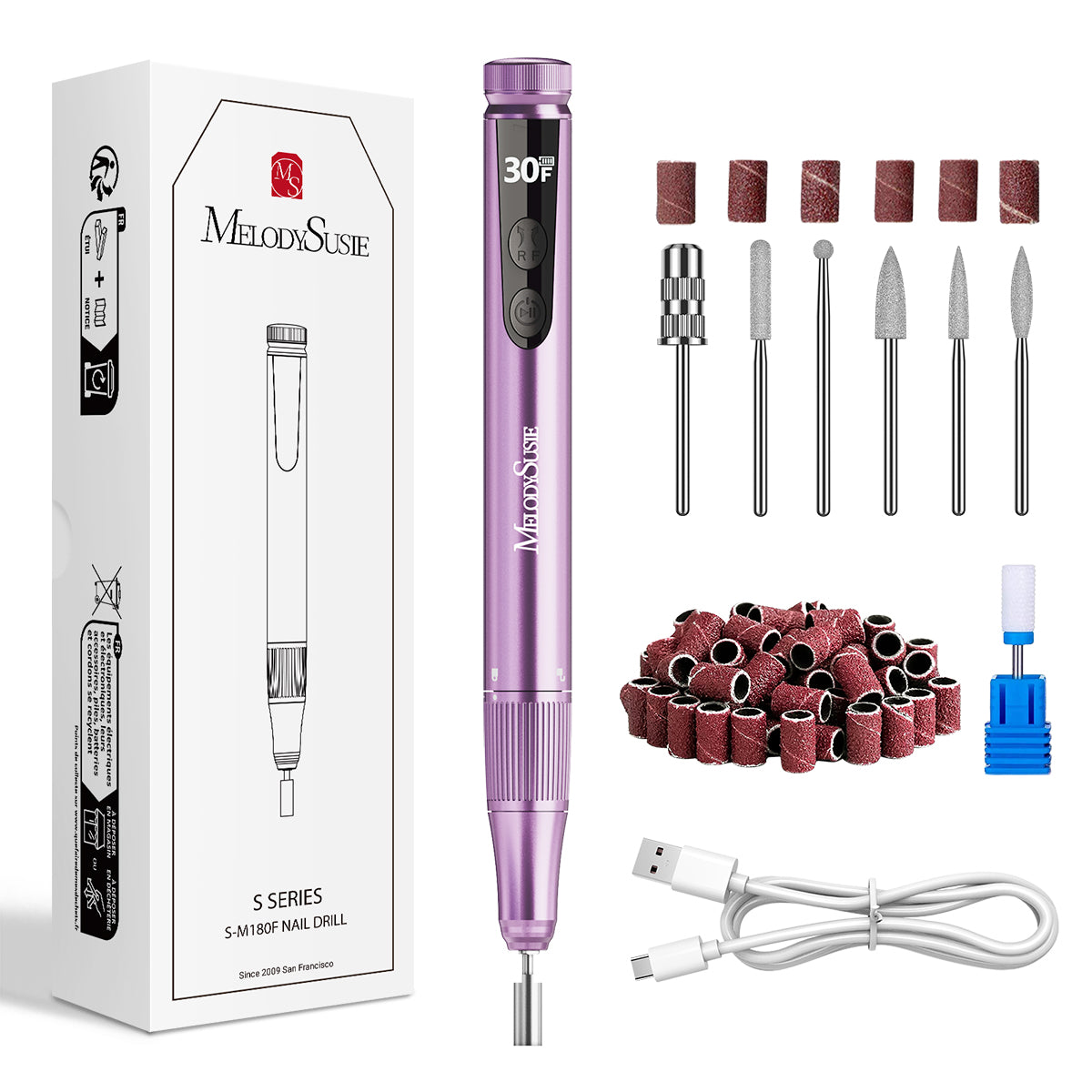 SM180F Portable & Stepless Speed Rechargeable Nail Drill 30000RPM - Rose Gold