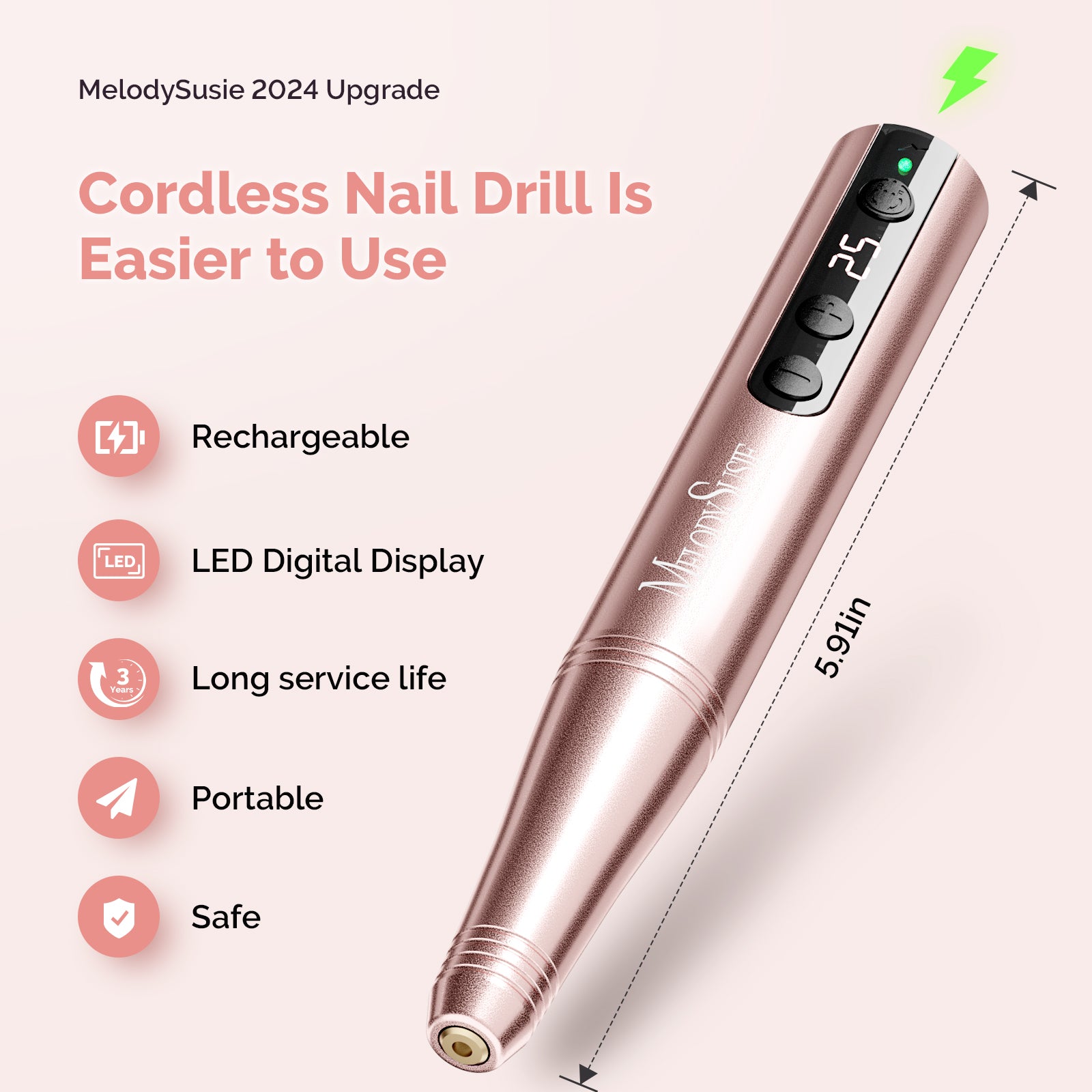 PC180F Portable Rechargeable Nail Drill 25000RPM (Gold)