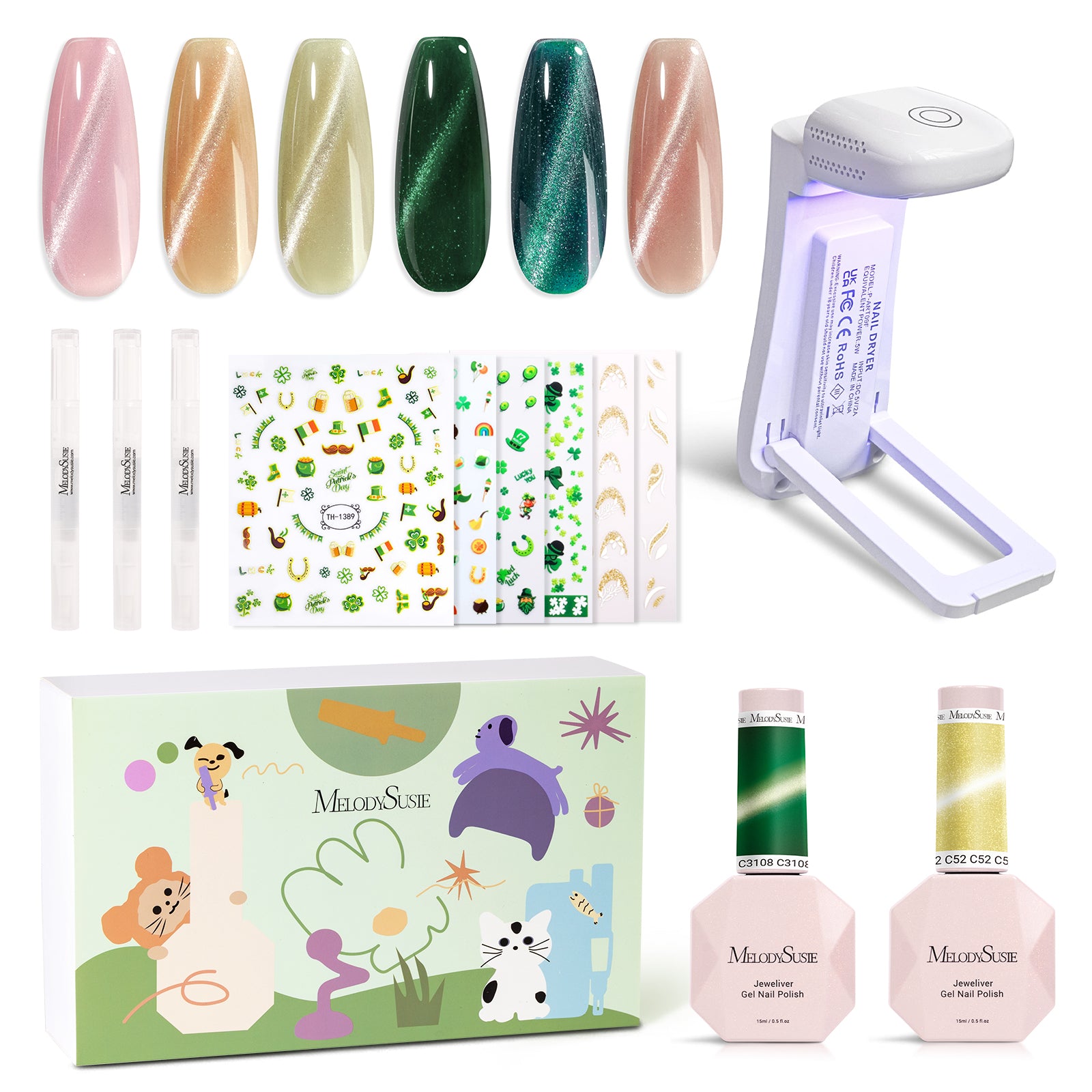 St. Patrick's Day Cat Eye Nail Gel Polish Gift Box - 6 Colors