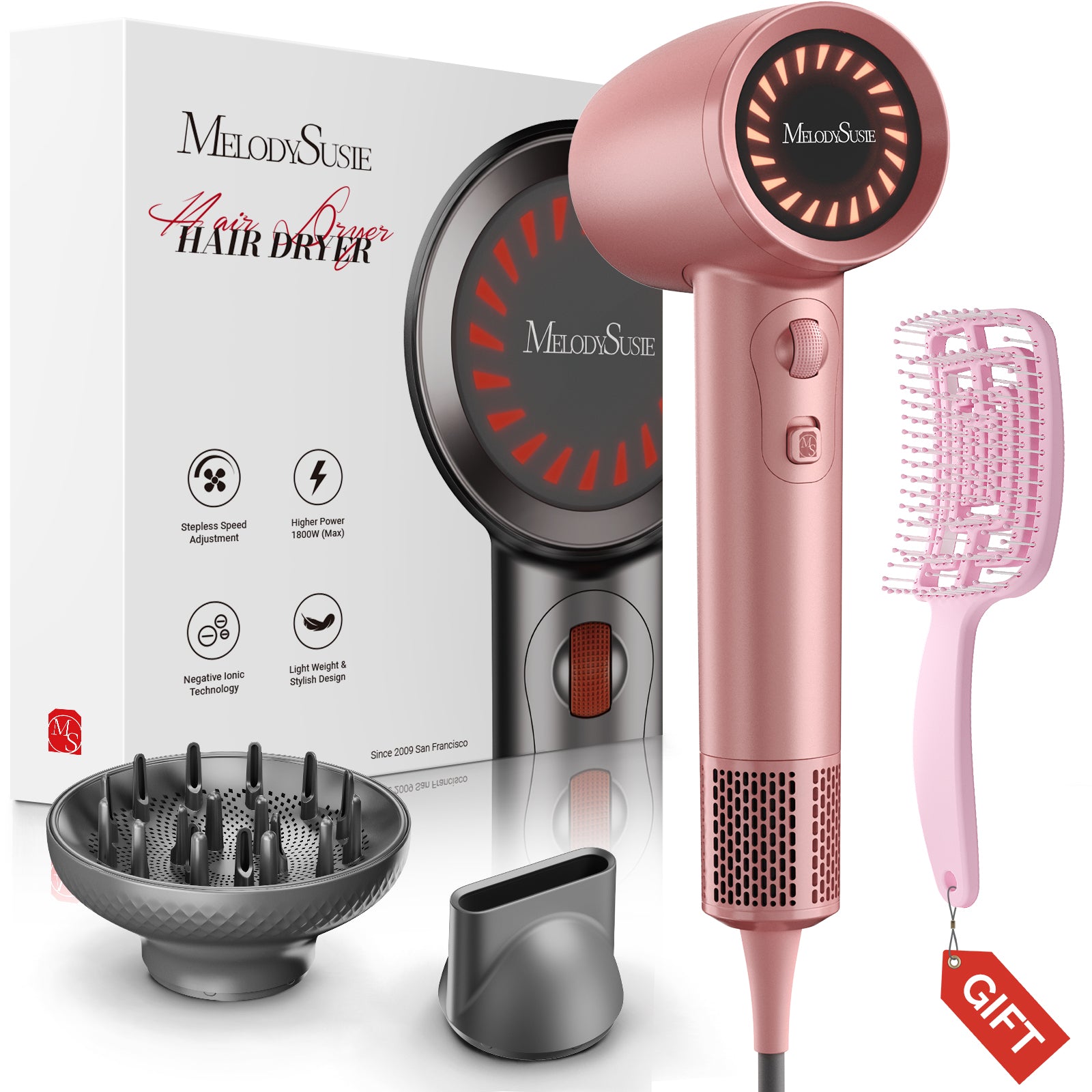 Portable Ionic Hair Dryer 120,000 RPM Gift Box - Pink (US ONLY)