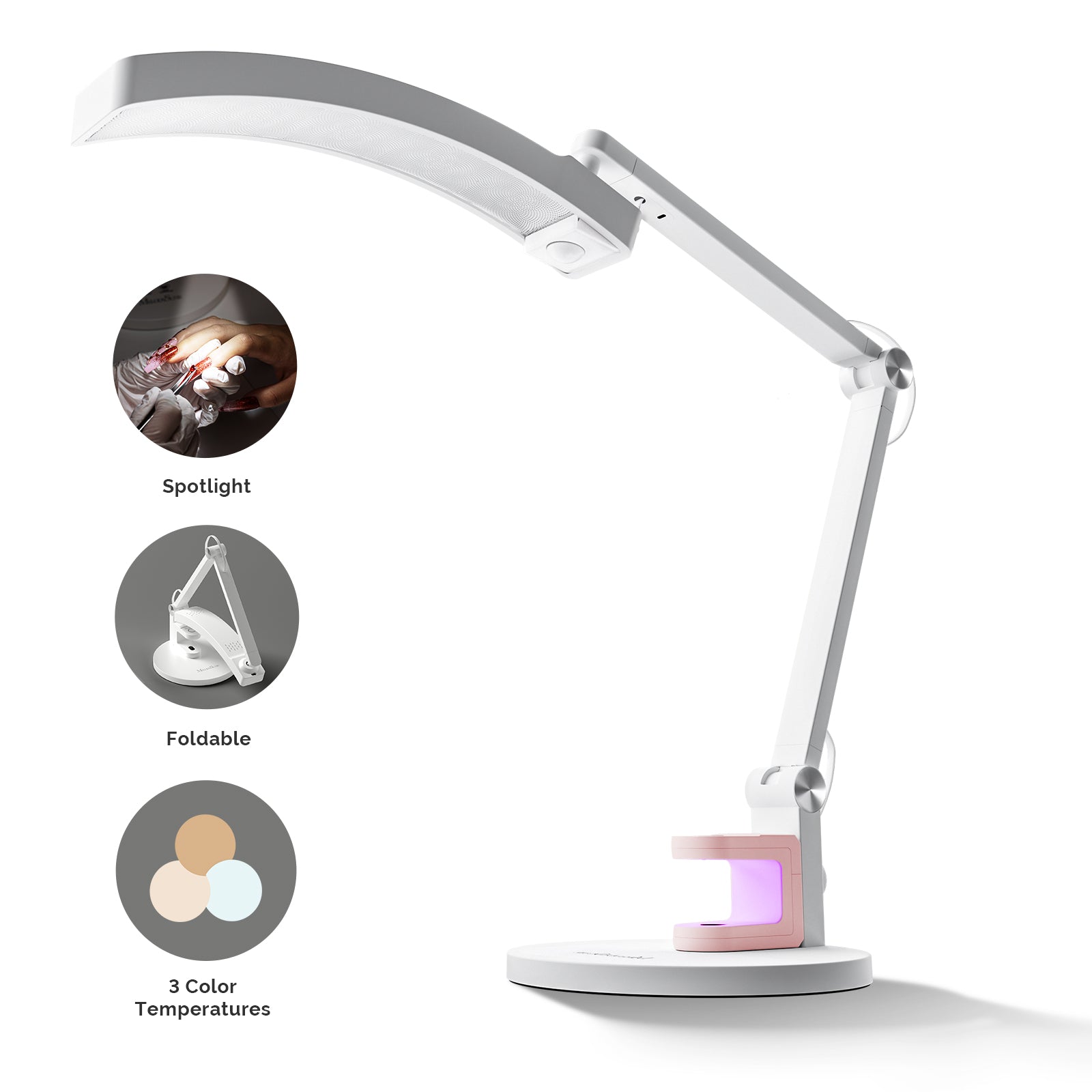 S-Pro29G Nail-Focused 3-Mode Manicure Table Lamp with Pink Mini Nail Lamp