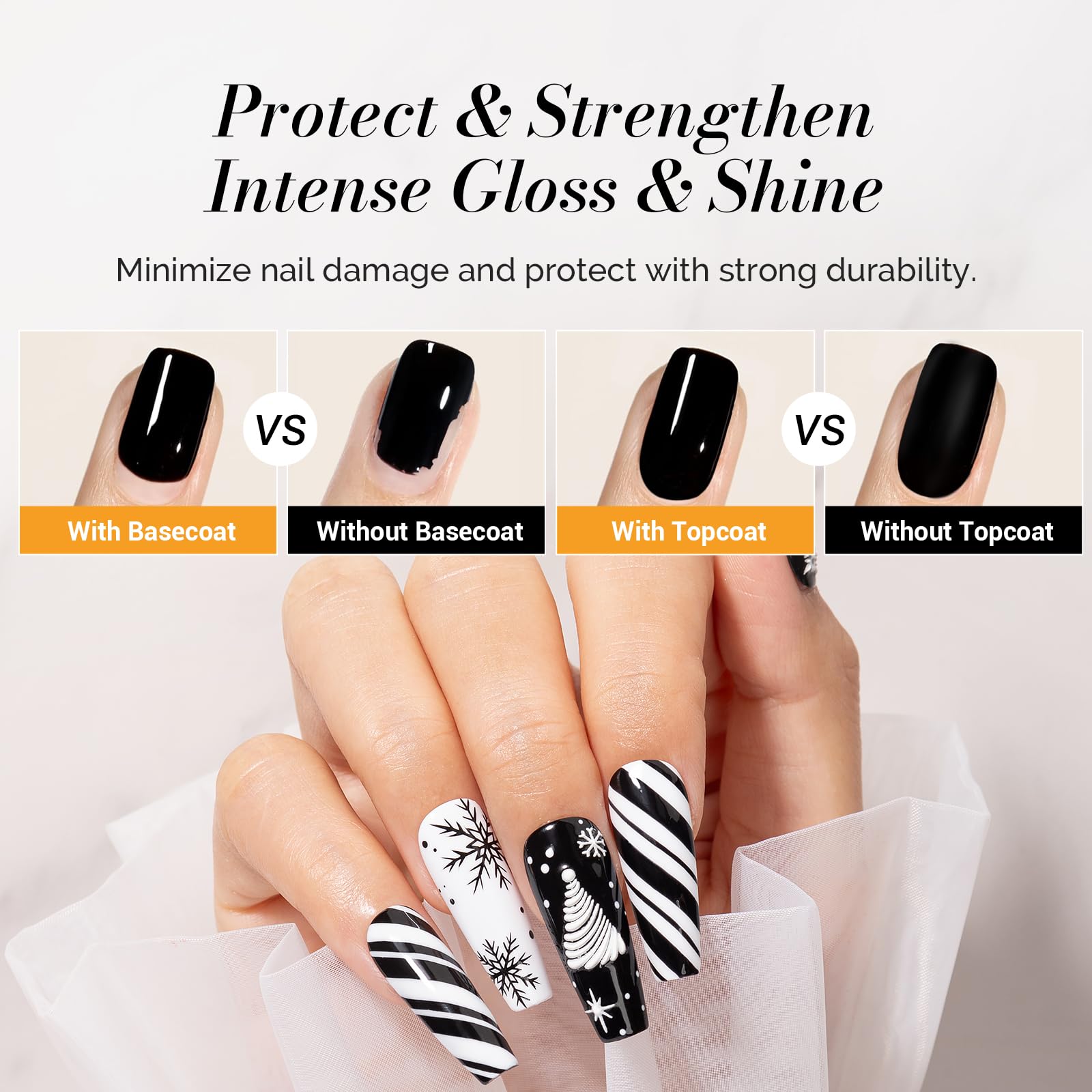 Glossy Top Coat & Base Coat Nail Gel Polish 2Pcs 15ml